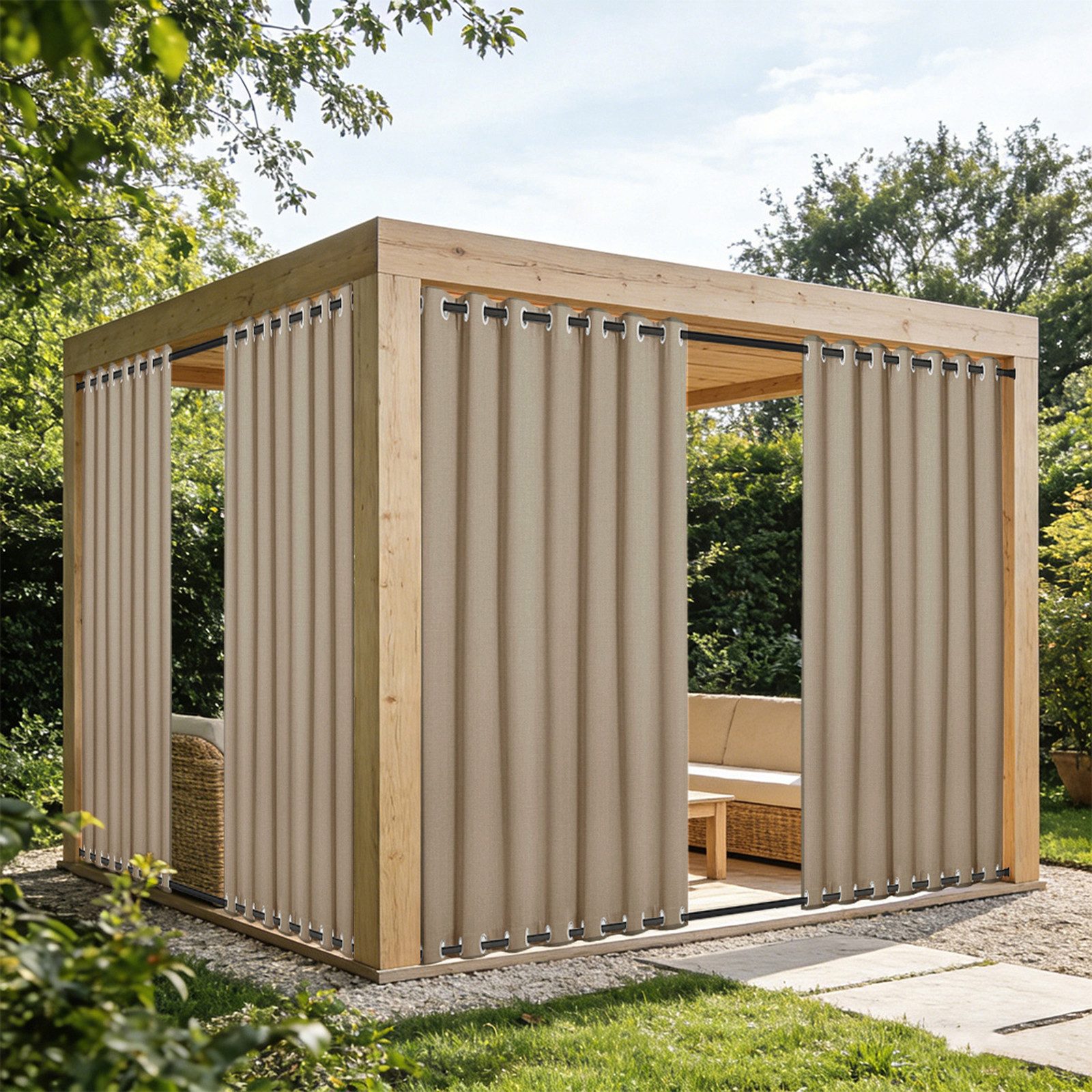 SERBASIC Outdoorvorhang 100% Blickdicht Sonnenschutz Wasserdicht Hohe Dichte Gardine (2 St), 1/2 Stücke mit Ösen Vorhang für Außen Garten …