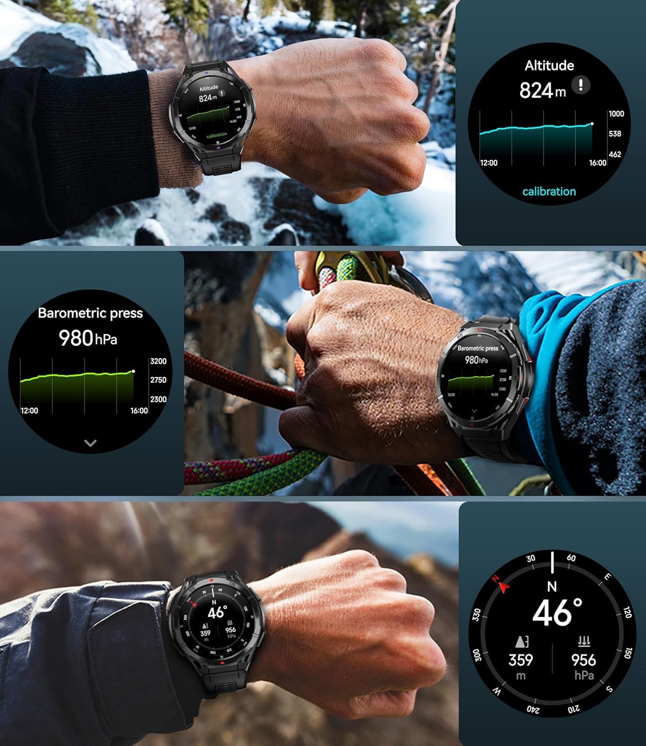 OUKITEL Herren's GPS - 5ATM Wasserdicht Militär Fitnessuhr Smartwatch (1,43 Zoll, Android/iOS), Kompass Luftdruck, 480mAh Akku 100+ Sportmodi, mit AMOLED Display Herzfrequenz Oxymetrie Schlafüberwachung