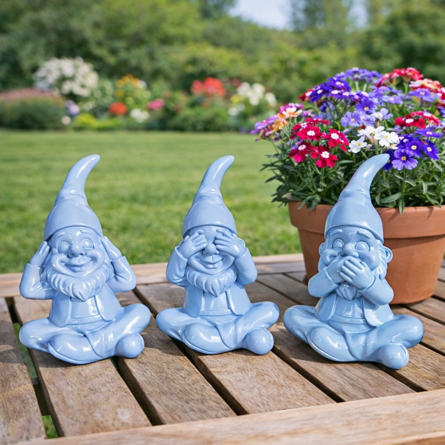 Online-Fuchs Gartenfigur für draußen - 3er Set lustige Gartenzwerge - Deko Figuren, 16 cm groß, (wetterfest, moderne knallige Farben), Geschenkidee für Frühling, Sommer und Herbst