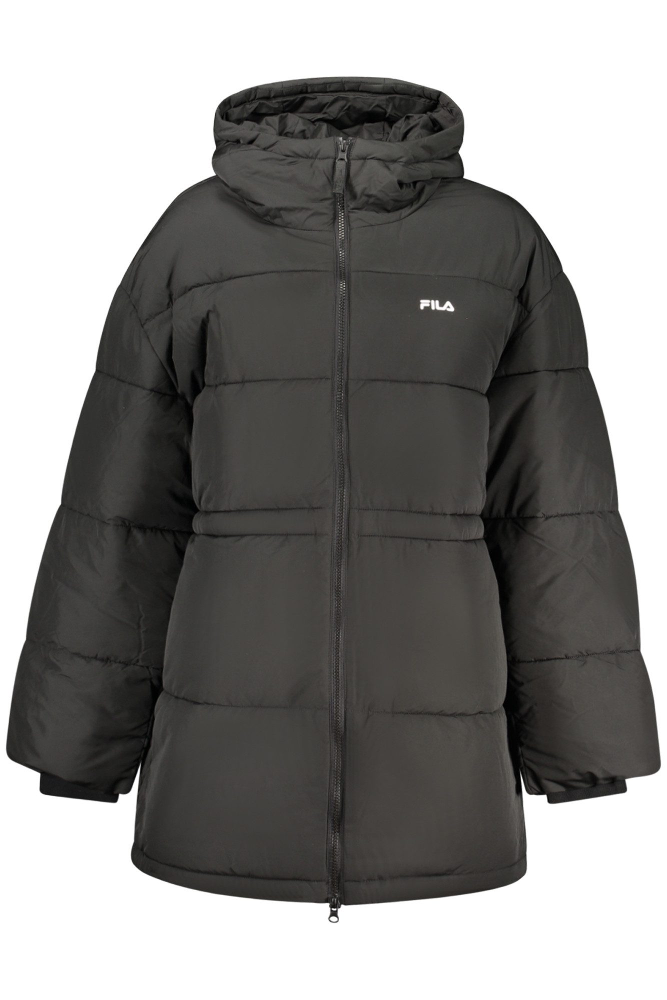 Fila Outdoorjacke Stylischer Damenmantel Schwarz – Langer, Relaxed Fit, wasserabweisen