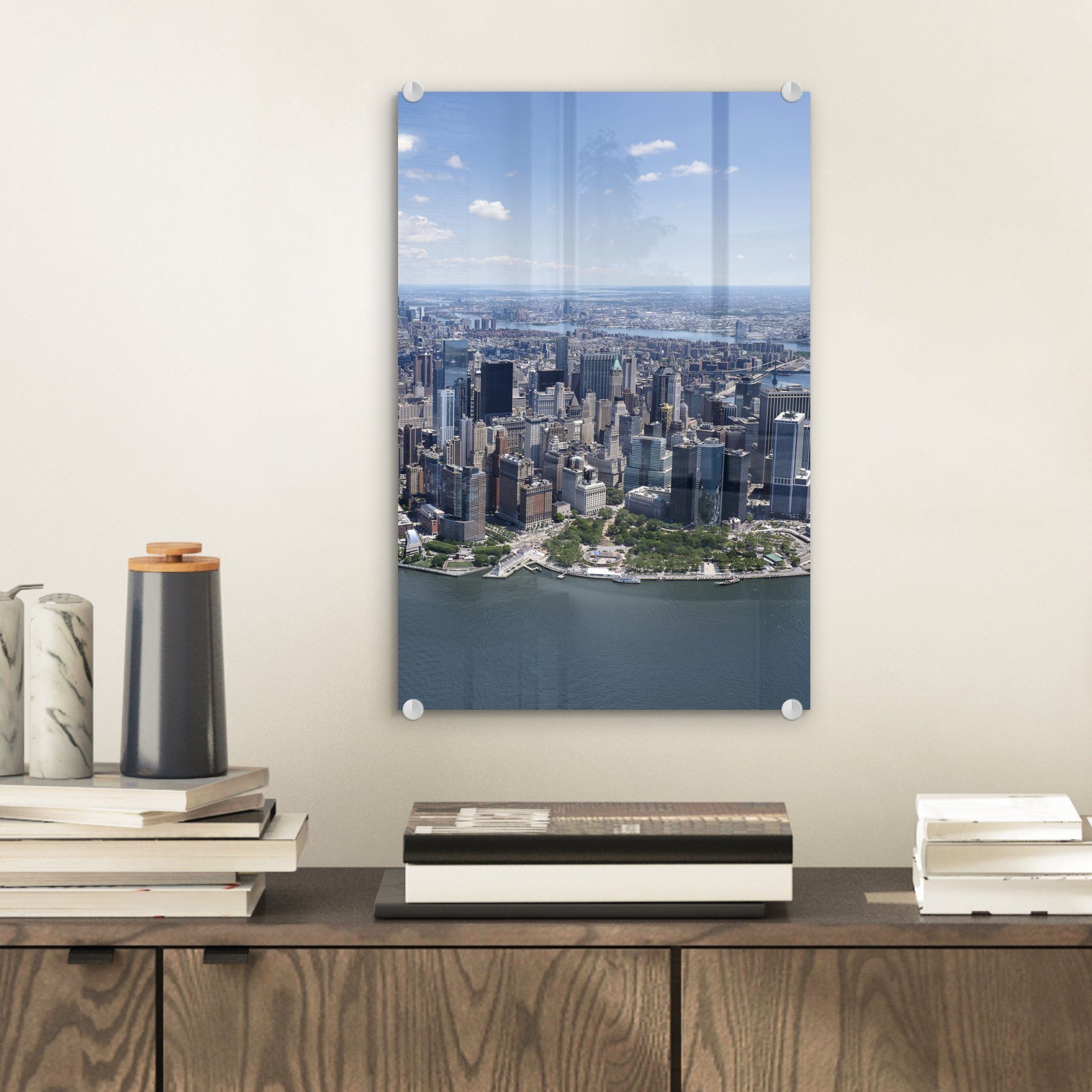 MuchoWow Acrylglasbild New York - Skyline, Glas Glasbilder St), USA - bunt Wandbild auf Bilder - (1 Glas Wanddekoration - auf - Foto