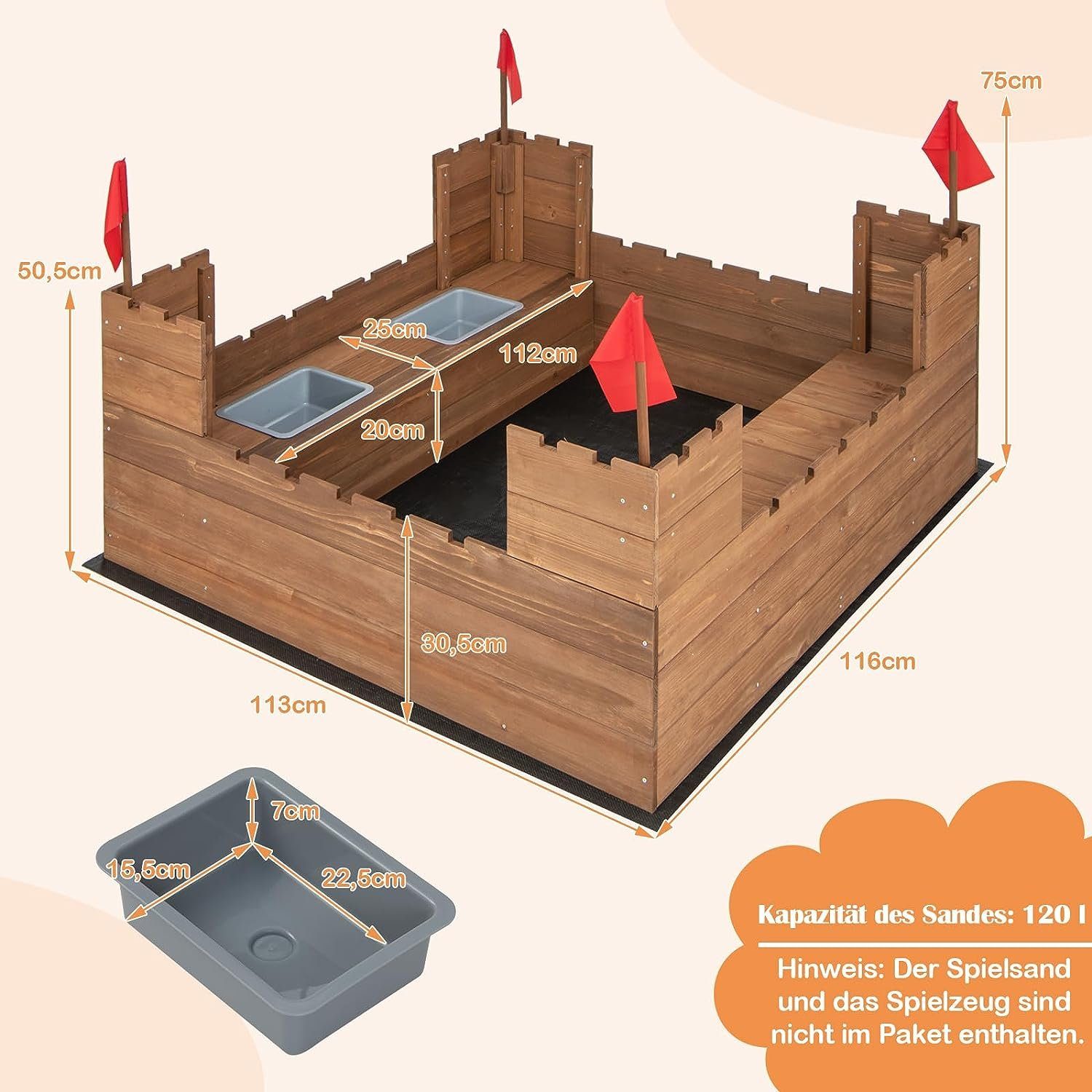 KOMFOTTEU Sandkasten Sandbox, 116 × 113 günstig online kaufen
