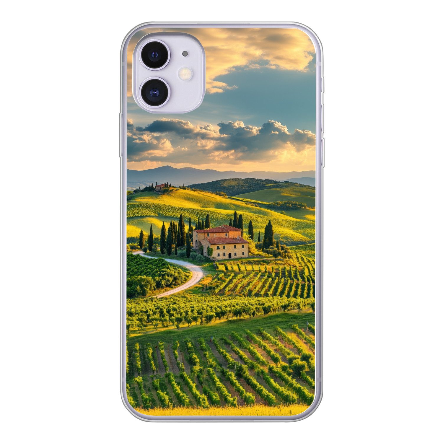 MuchoWow Handyhülle für Apple iPhone 11 Toskana - Landschaft - Weinberge, Smartphone-Bumper, Print, Handy Schutzhülle Dünn