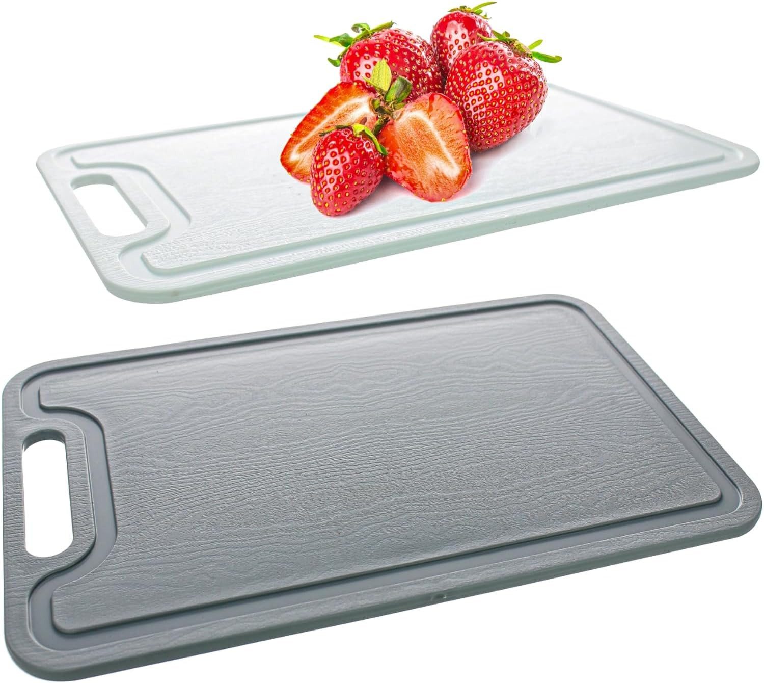 Centi Schneidebrett CUTLINA Schneidebrett-Set mit Saftrinne, Kunststoff, (2er-Set), – 25,5 × 17 × 1 cm – weiß & grau