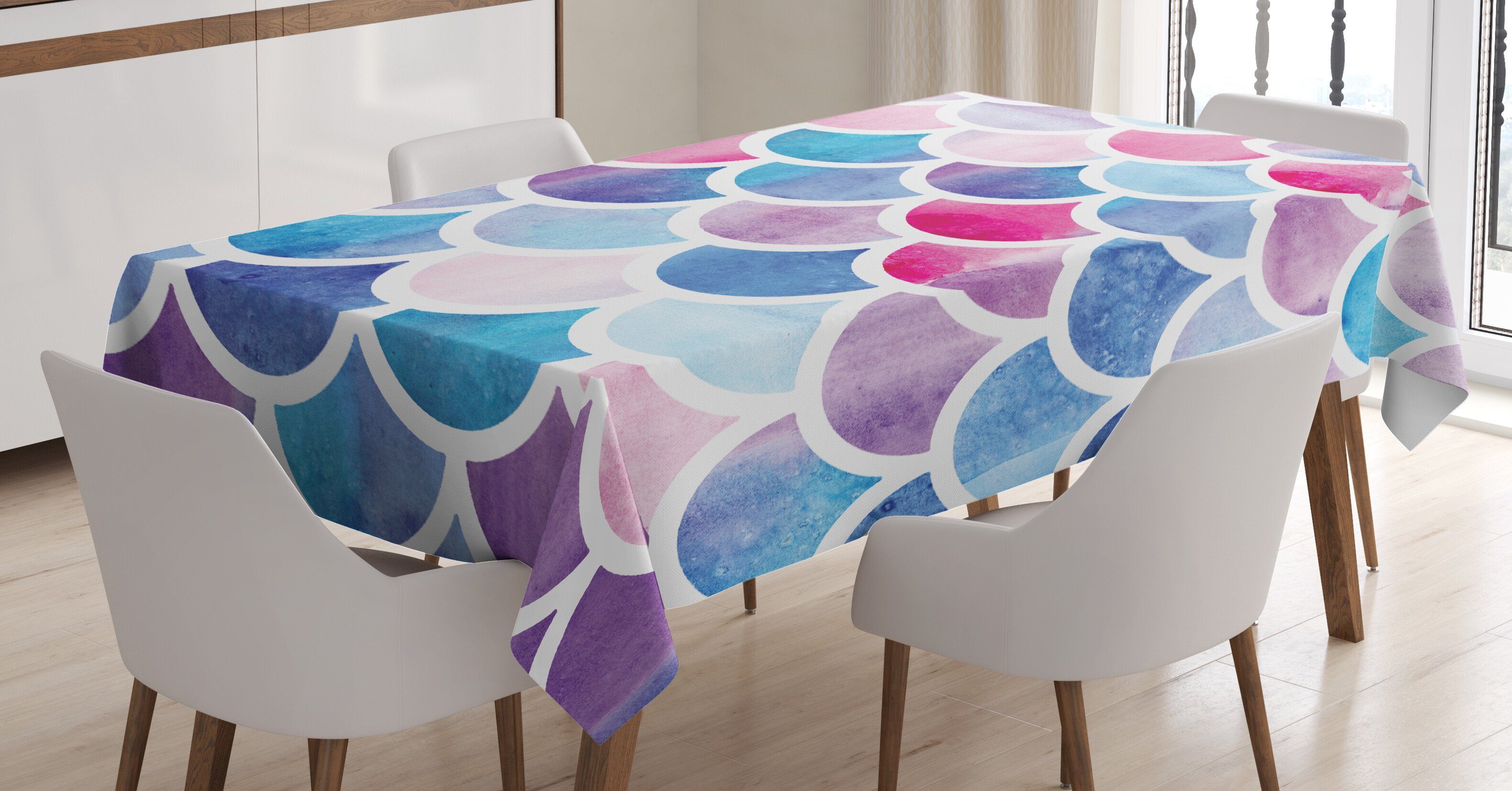 Abakuhaus Tischdecke Farbfest Mermaid Für Bereich den Klare Farben, Muster Fischschuppen Waschbar Pastell Außen geeignet
