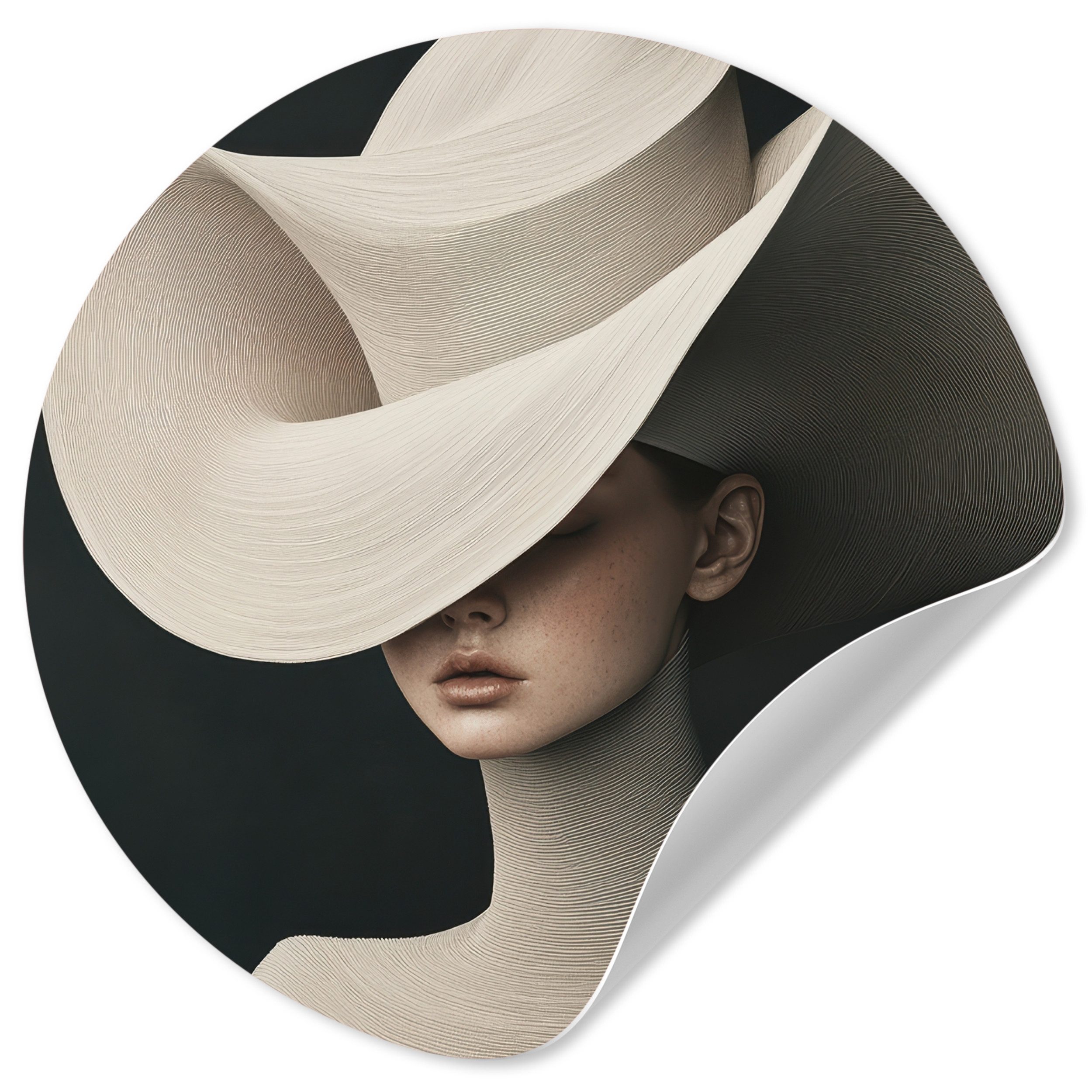 MuchoWow Wandsticker Frau - gewellt - Hut (1 St), Selbstklebende Runde Vliestapete, Wohnzimmer, 140x140 cm