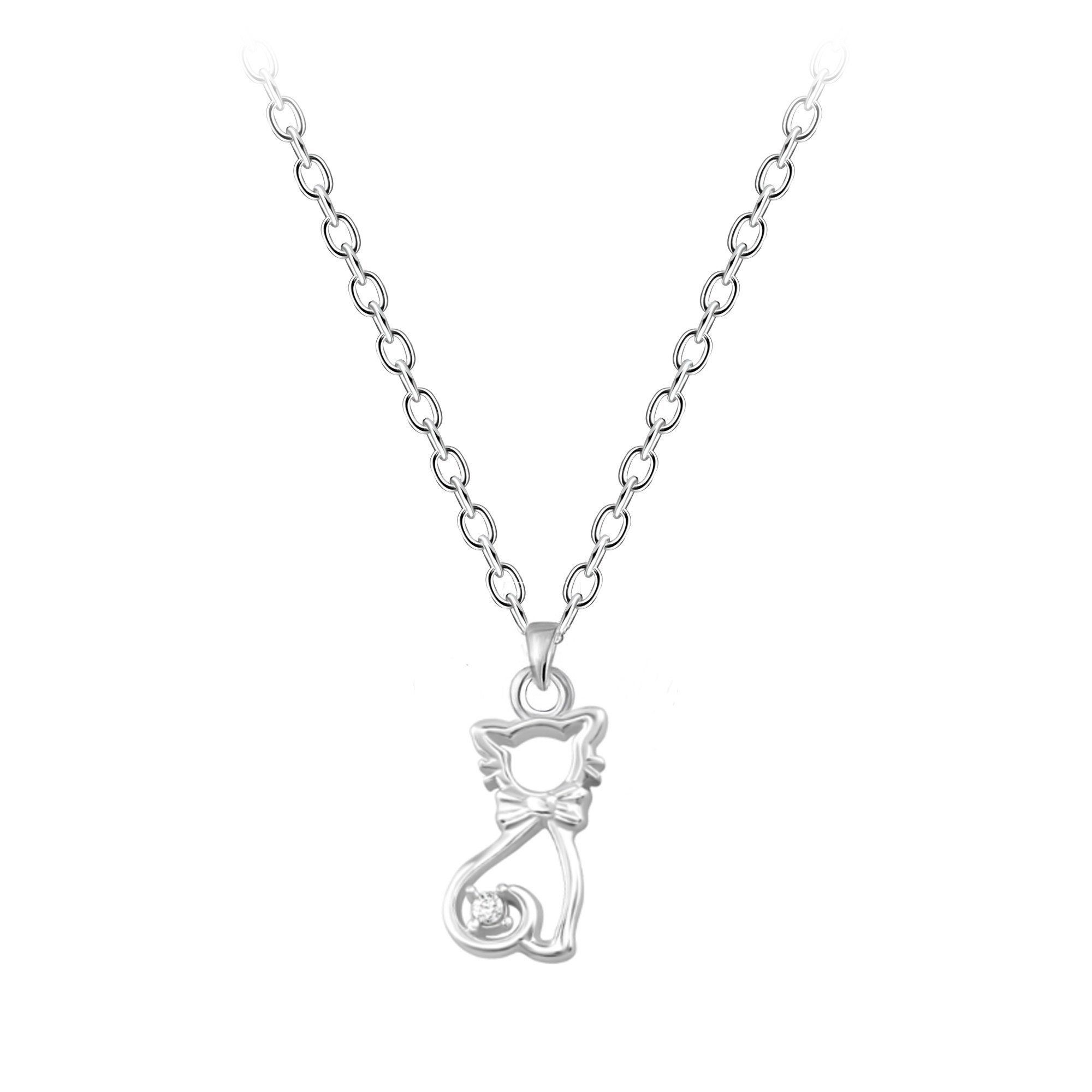 Kette mit Anhänger KATZE cut-out Design mit Zirkonia, 2-tlg.