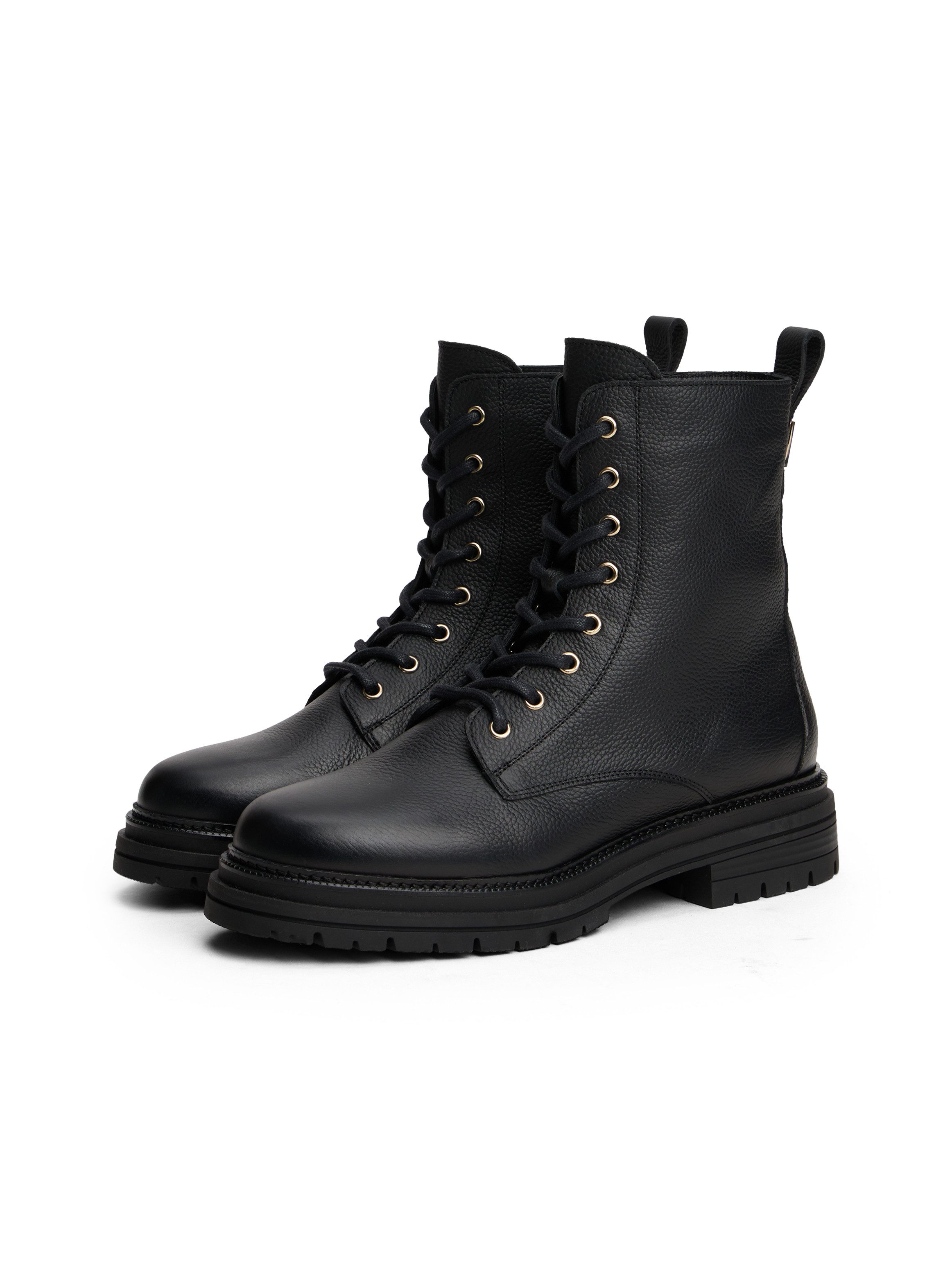 Tommy Hilfiger TH PLAQUE PEBBLE LACE BOOT WARM Schnürboots, Blockabsatz, Schnürstiefelette mit TH-Schmuckelement an der Ferse