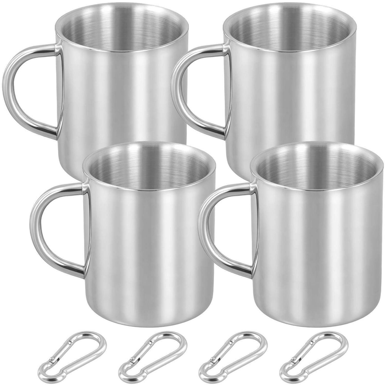 LuxusKollektion Becher Camping Tasse 4er Set Edelstahl 300ml silber, Metall