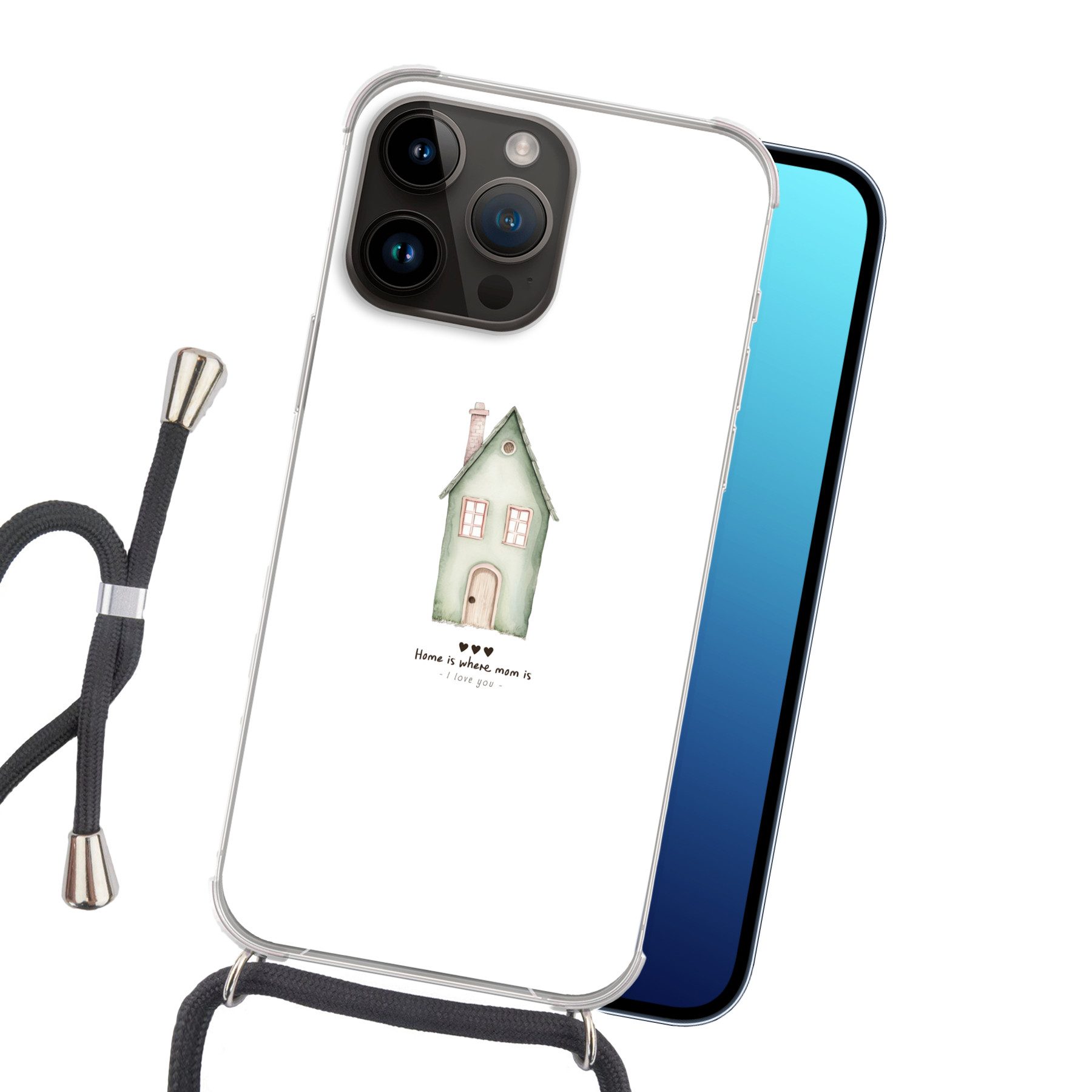MuchoWow Handyhülle für Apple iPhone 14 Pro Max Landhaus - Grün - Text - Liebevoll, Tragbare Handyhüllen mit Kette zum umhängen, Handykette Handyband