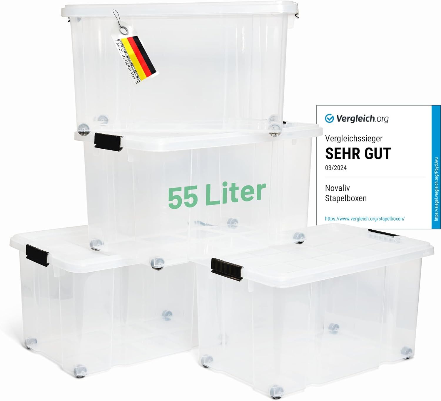 Novaliv Aufbewahrungsbox 30543+4xTRA (4 St), Novaliv 4x Aufbewahrungsboxen mit Deckel Groß 55L transparente Nestbar