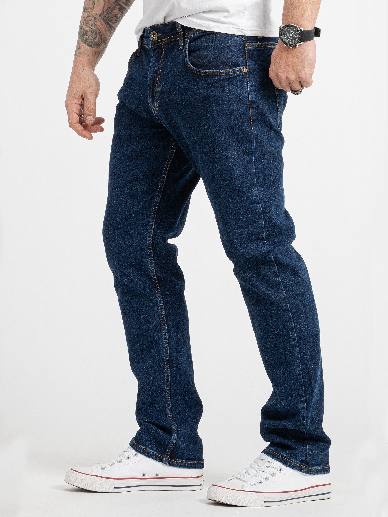 Rock Creek Regular-fit-Jeans Herren Jeans Stonewashed Dunkelblau RC-2414 günstig online kaufen