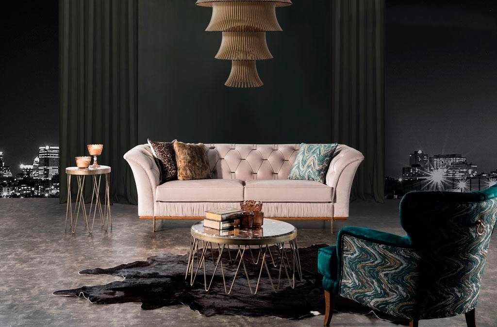 JVmoebel Wohnzimmer-Set Für Wohnzimmer Luxuriöses Set Sofa+Sessel Bequem Textil Modern Neu, (2-St., 3 Sitzer/Sessel), Made in Europa