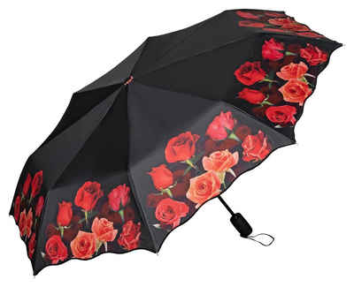 von Lilienfeld Taschenregenschirm Taschenschirm Rosenbouquet Blüten Blumen Leicht Kompakt, Wellenkante