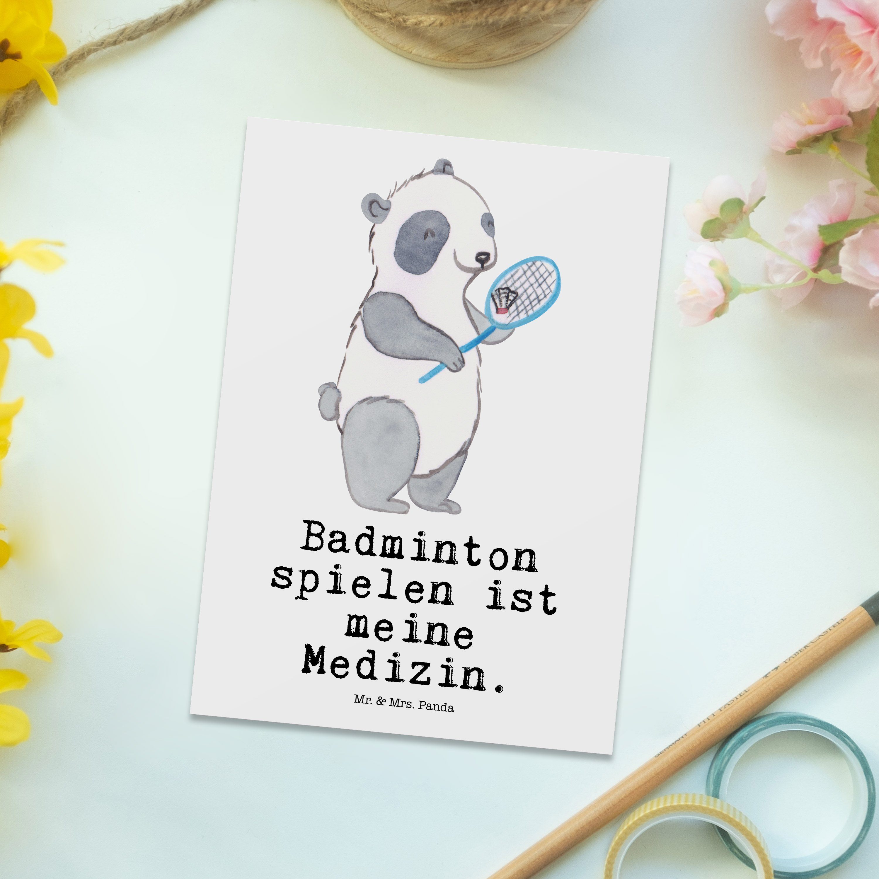 Geschenk, Medizin Panda Badminton Postkarte Mrs. Sport, - Weiß - & Panda Ans Geschenkkarte, Mr.