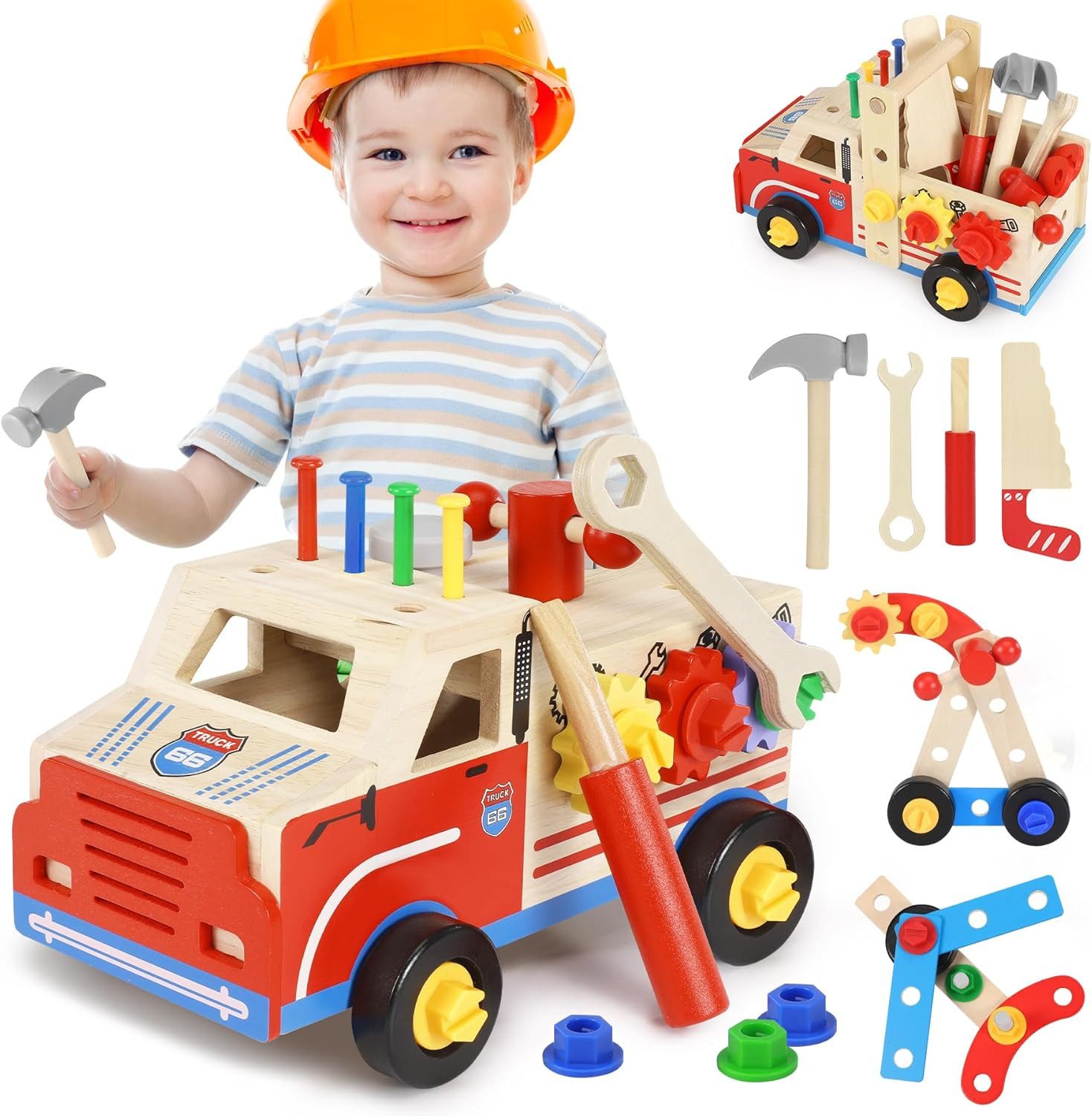 POPOLIC Lernspielzeug Werkzeugkoffer Kinder Werkbank, Holzspielzeug günstig online kaufen