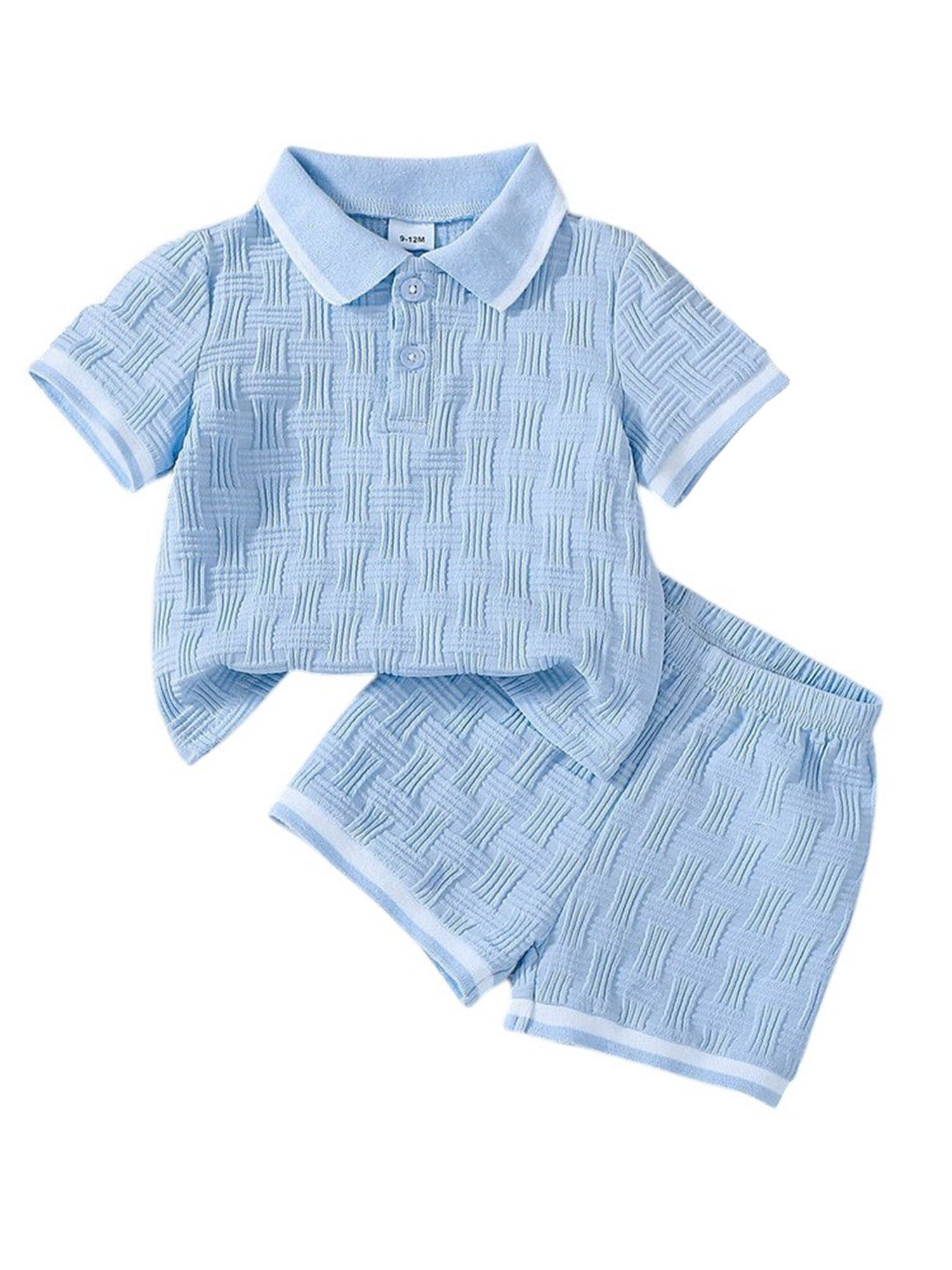 Gluckids Shirt & Shorts Baby Jungen Sommer-Set 2-tlg, Polo-Shirt & Shorts mit Strukturmuster Bequemes Casual Outfit, für Alltag, Strand und Urlaub