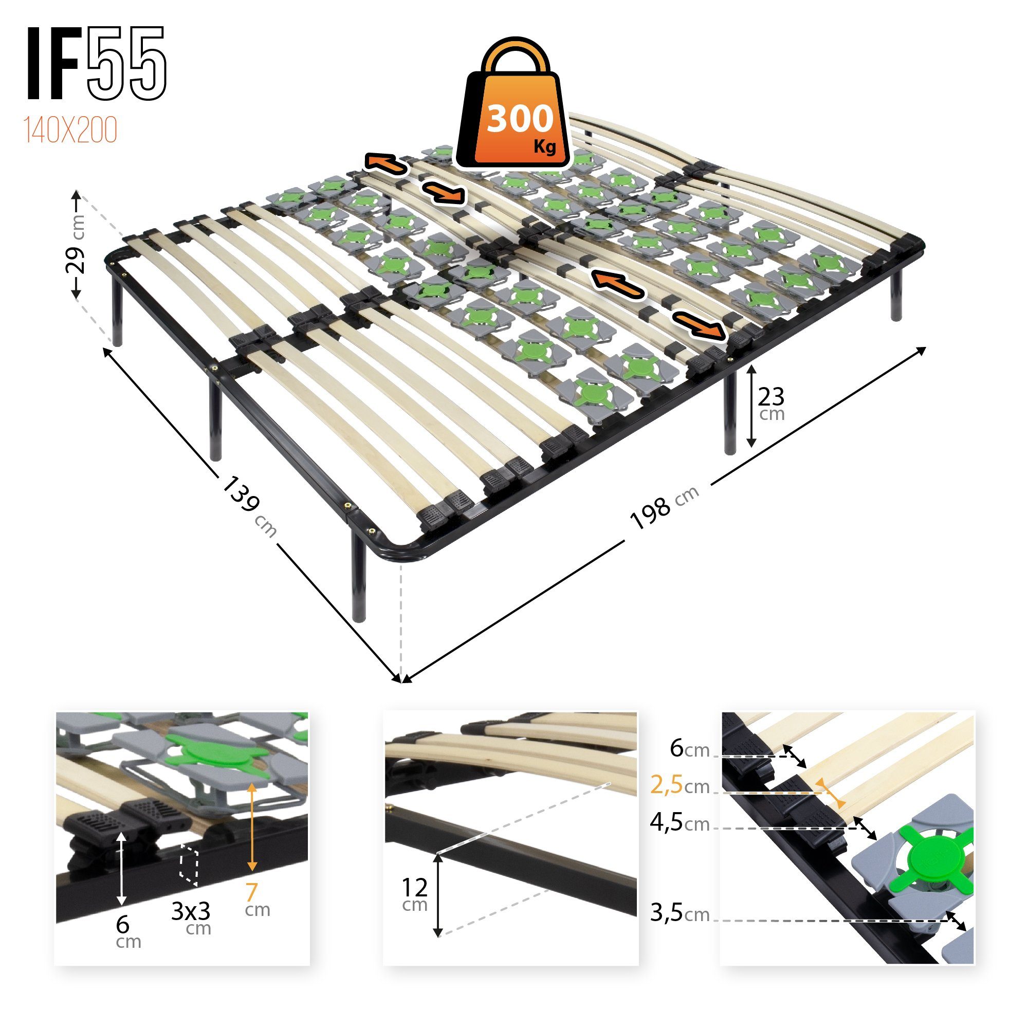 Teiltellerlattenrost i-flair Tellerlattenrost 140x200 cm auf Füßen, Gästebe günstig online kaufen