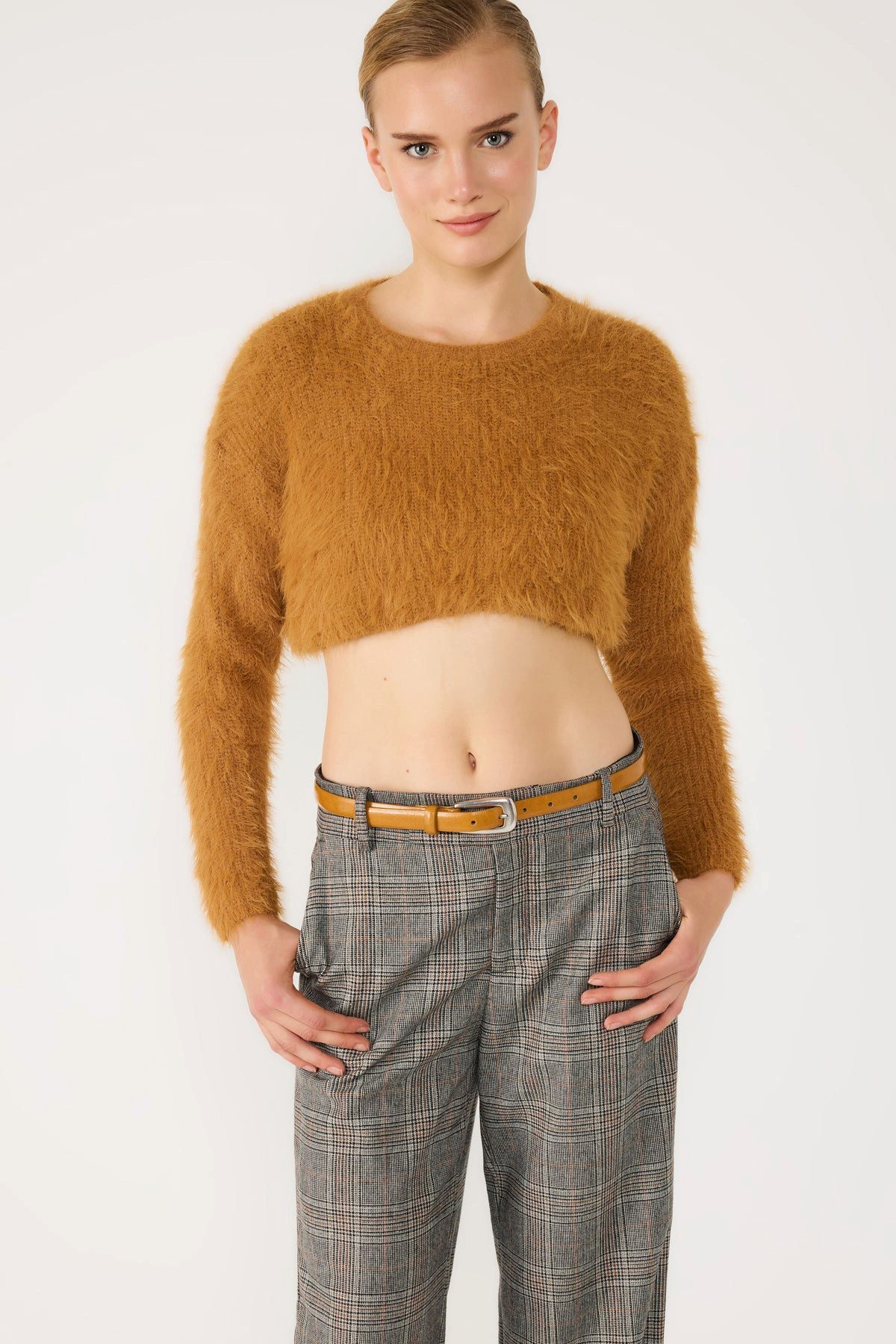 Sweater Crop-Pullover mit Rundhalsausschnitt
