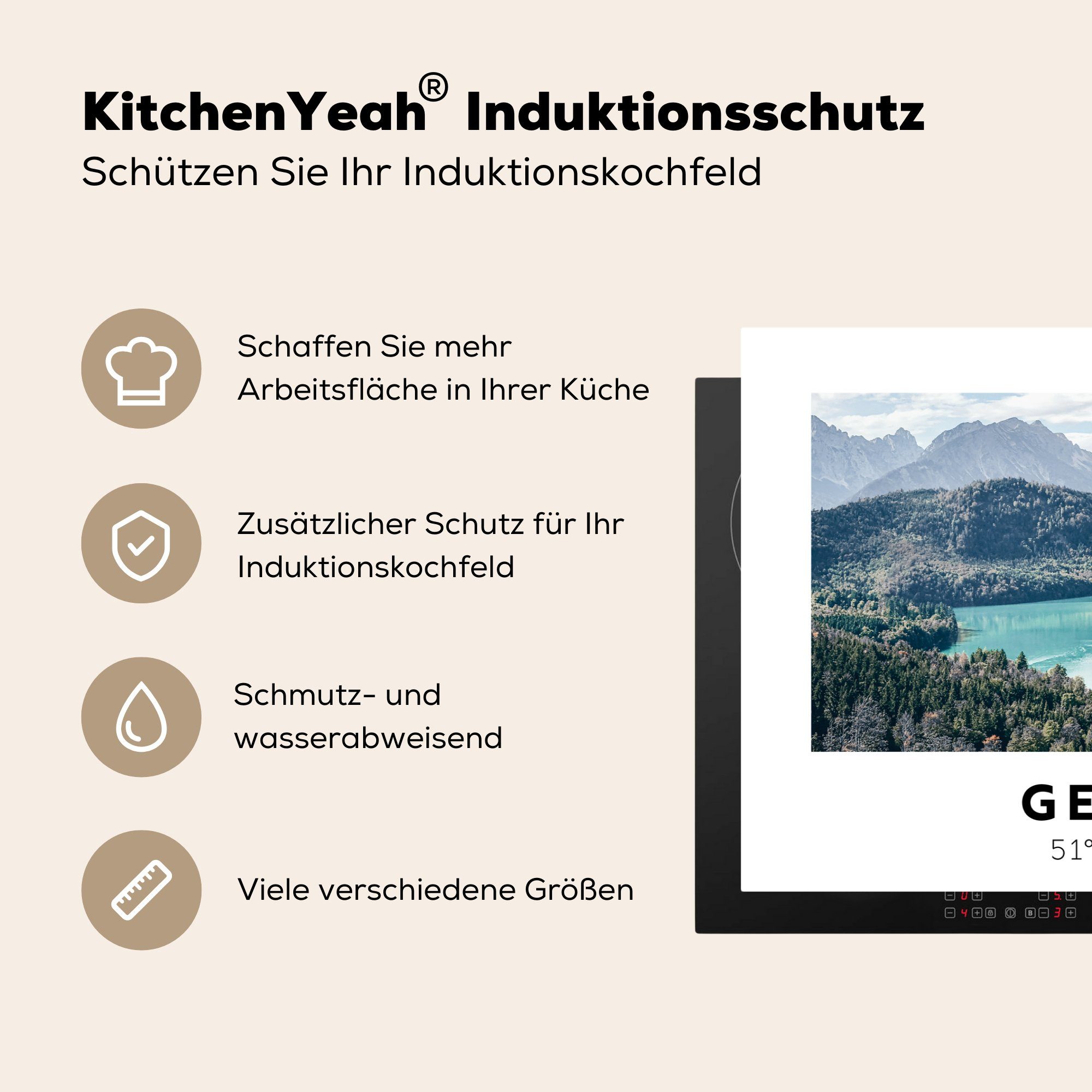MuchoWow küche, Herdblende-/Abdeckplatte - Deutschland cm, Vinyl, - die Induktionskochfeld (1 Wald, Schutz Wasser tlg), für Ceranfeldabdeckung 81x52