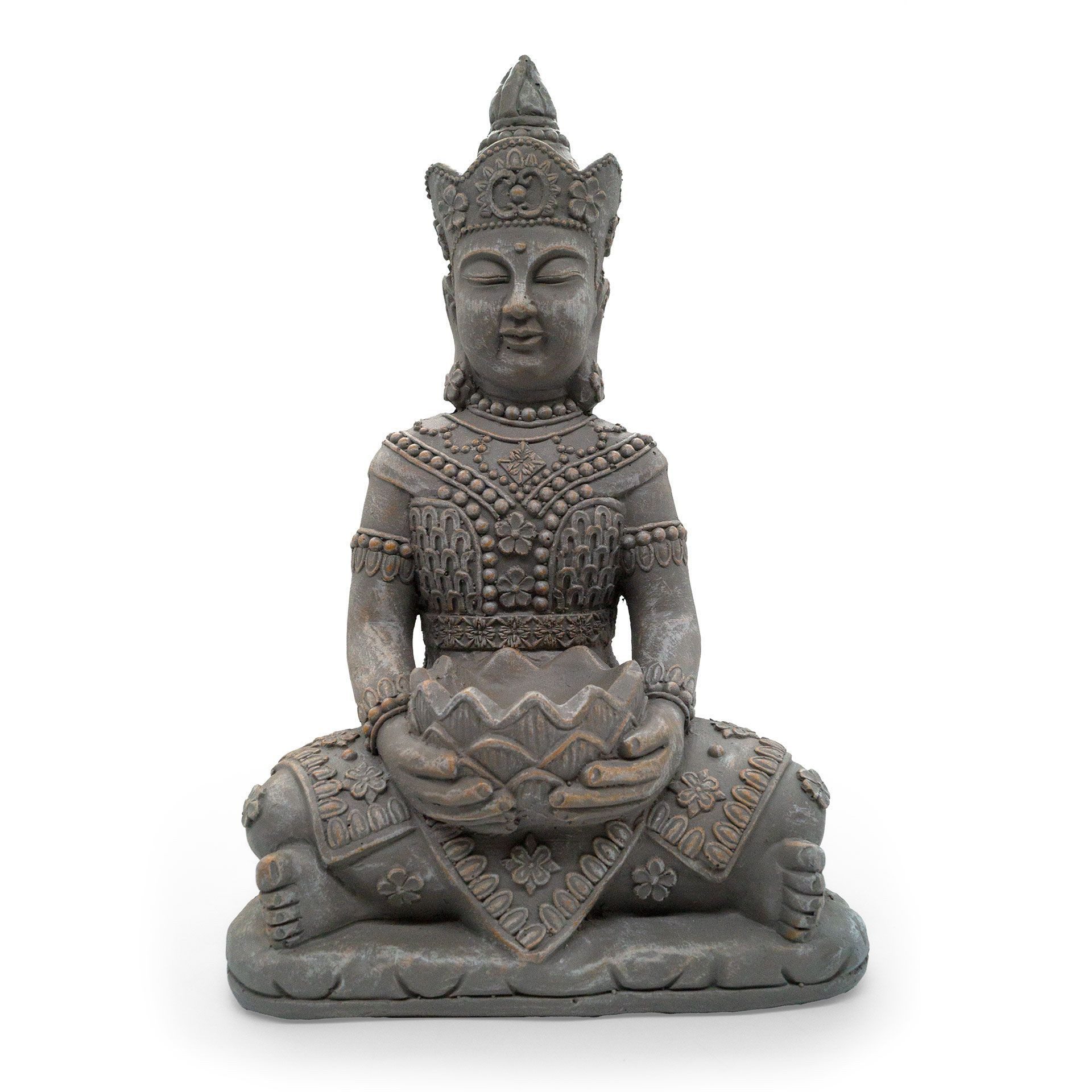 K&L Wall Art Buddhafigur Steinoptik Buddha Figur Boho Statue Feng Shui Deko, mit Teelicht Schale