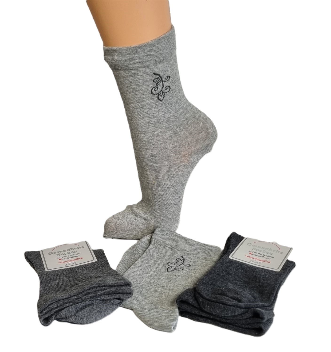 Toker Collection® Gesundheitssocken Gesundheitssocken mit extra weitem Komfortbund 3er Pack Gr. 39-42 (Packung, 3er Pack) Schaft extra weit