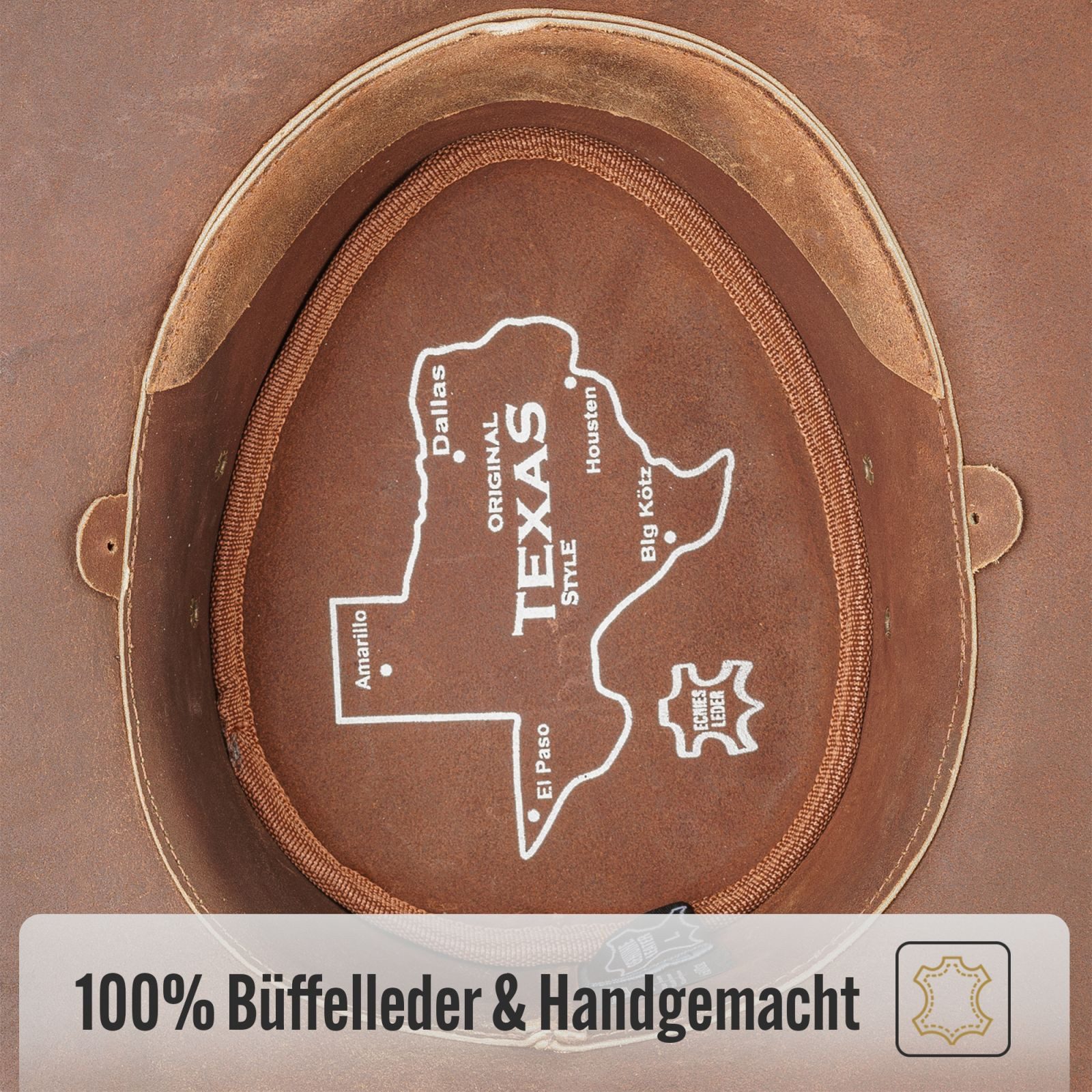BLACK FOREST FOX Cowboyhut Buffalo Bill Herren Damen Western Cowboy Leder Hut in 5 Farben (Inhalt) Fuchs Braun Größe S
