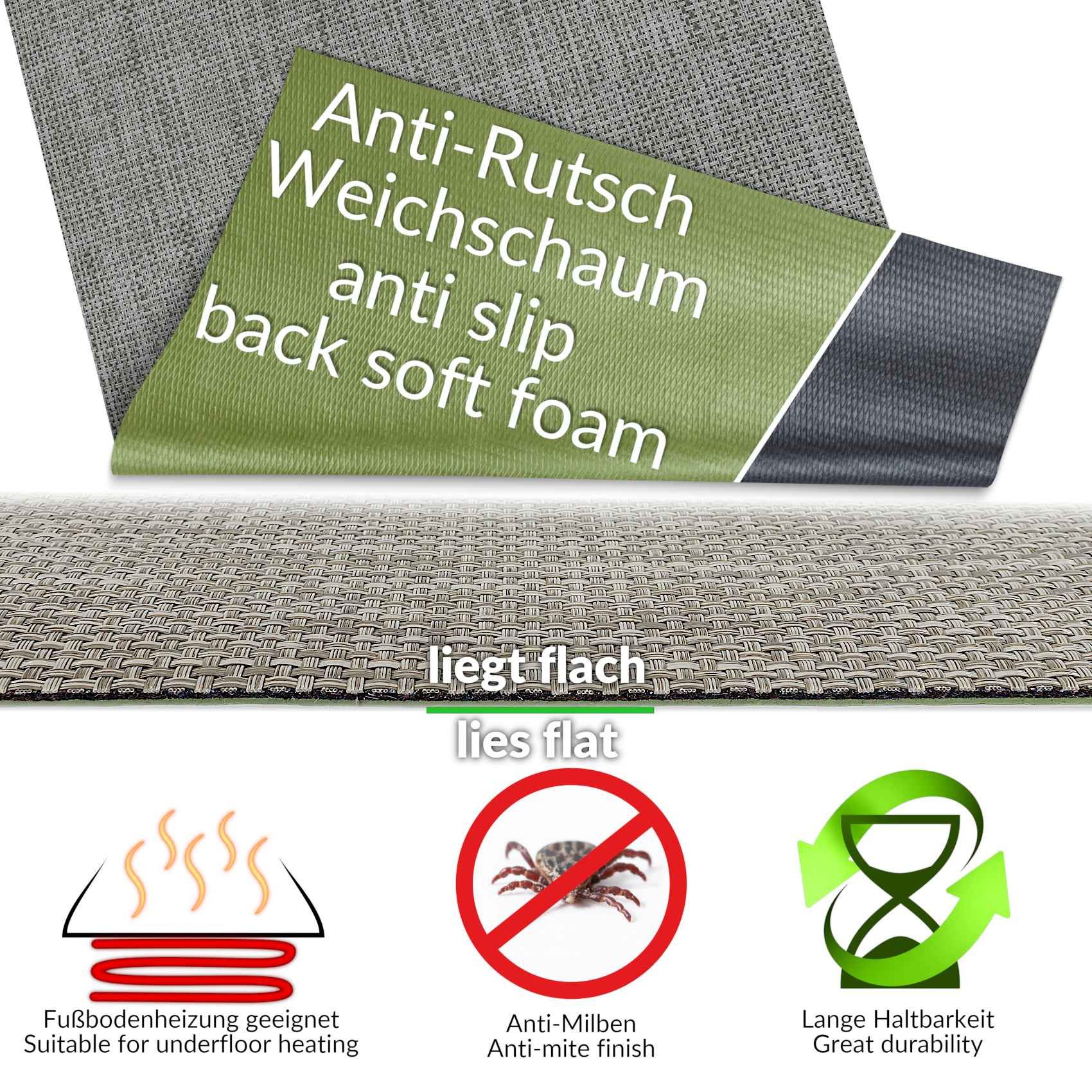 ANRO Küchenläufer Hochwertig Outdoorläufer Teppich TATAMI Läufermatte, Eckig, Höhe: 3 mm, Rattanoptik