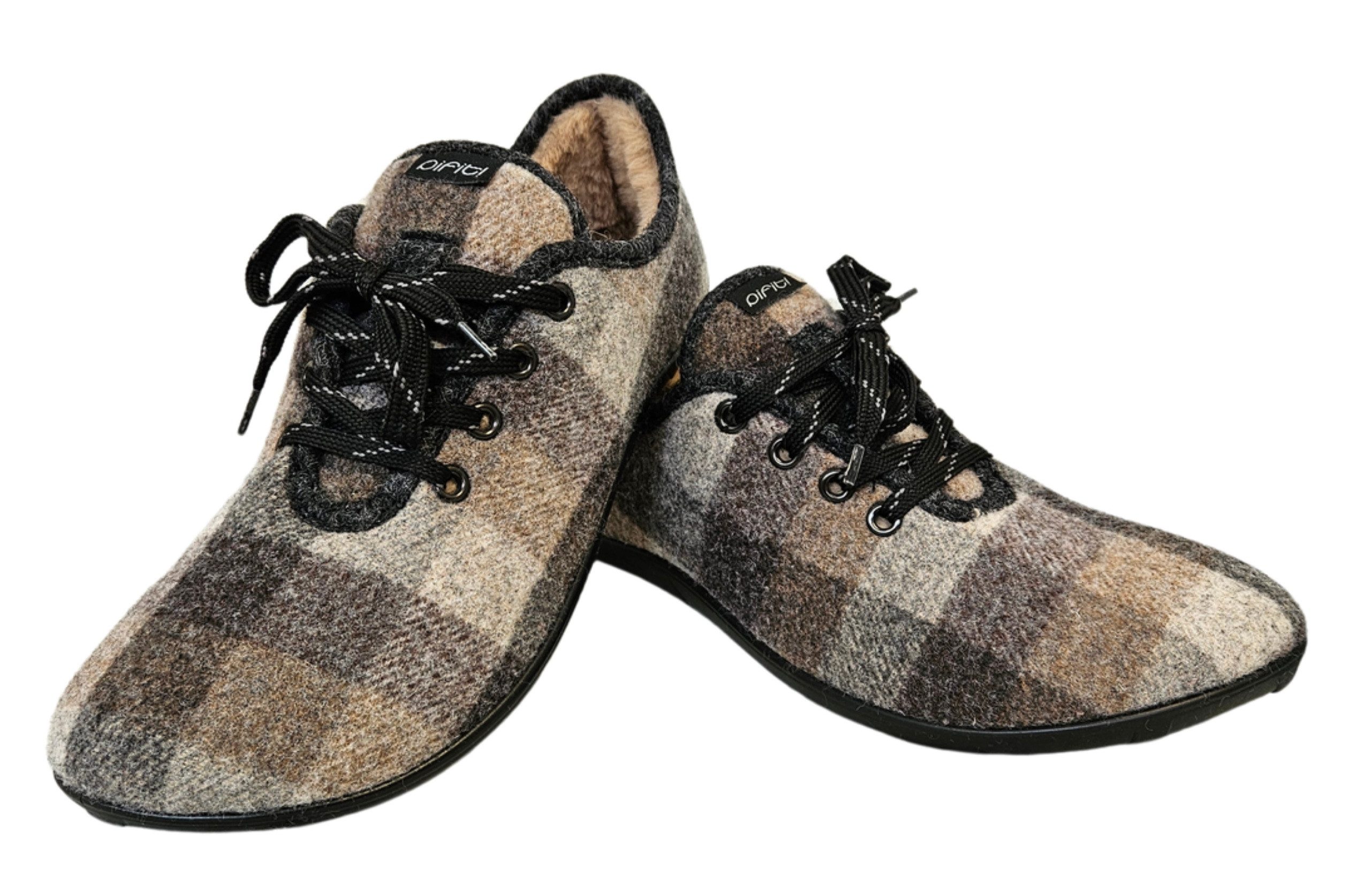pifit! Sneaker "mellow" aus Wollstoff, Teddyplüsch, 32030, braun-kariert Barfußschuh