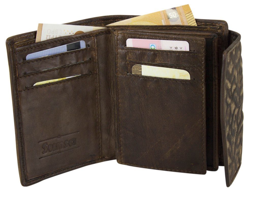 Sunsa Style, Vintage Damen, Portemonnaie Leder Brieftasche Kleine Vintage braun zeitlos Geldbörse echt Geldbeutel RFID-Schutz, Leder, mit