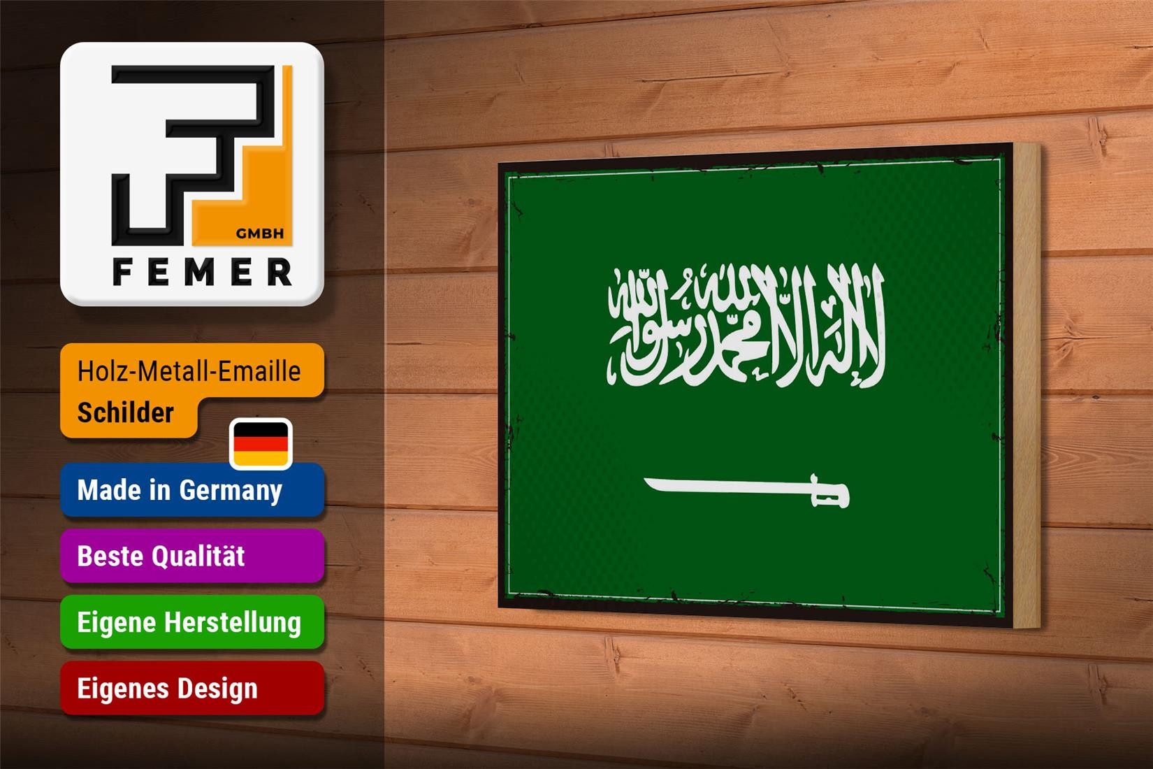 Femer GmbH Holzbild Flagge Saudi-Arabien 18x12cm Retro Saudi Arabia, Flaggen (1 St), Glatte Holzfaserplatte (MDF), vorn beschichtet