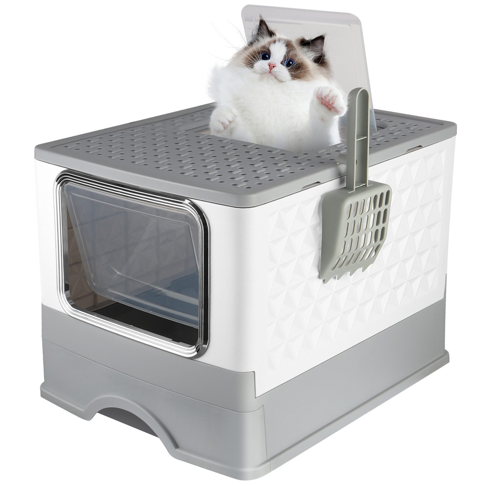 Katzentoilette Katzenklo mit Deckel, Geschlossene Katzentoilette,Ausziehbares Tablett