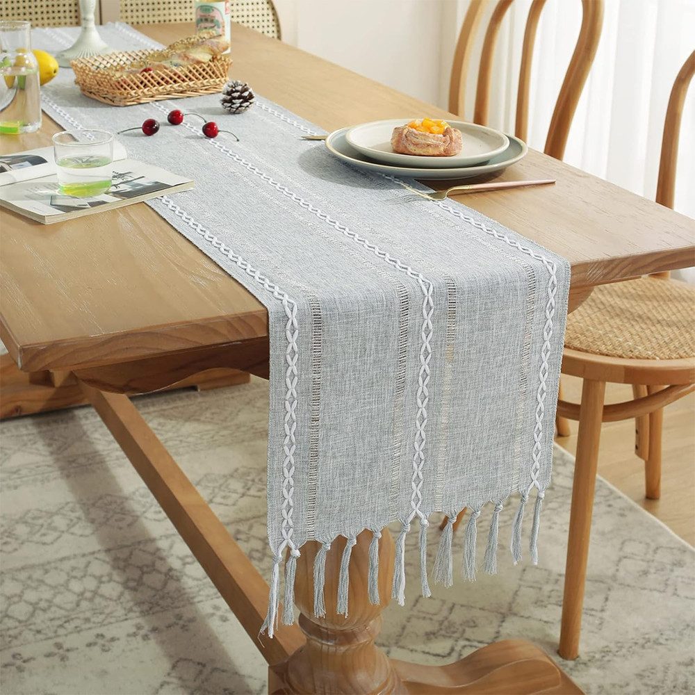 TUWENA Tischläufer Tischläufer,Landhausstil Tischdecke,Vintage Waschbar Tisch mit Fransen