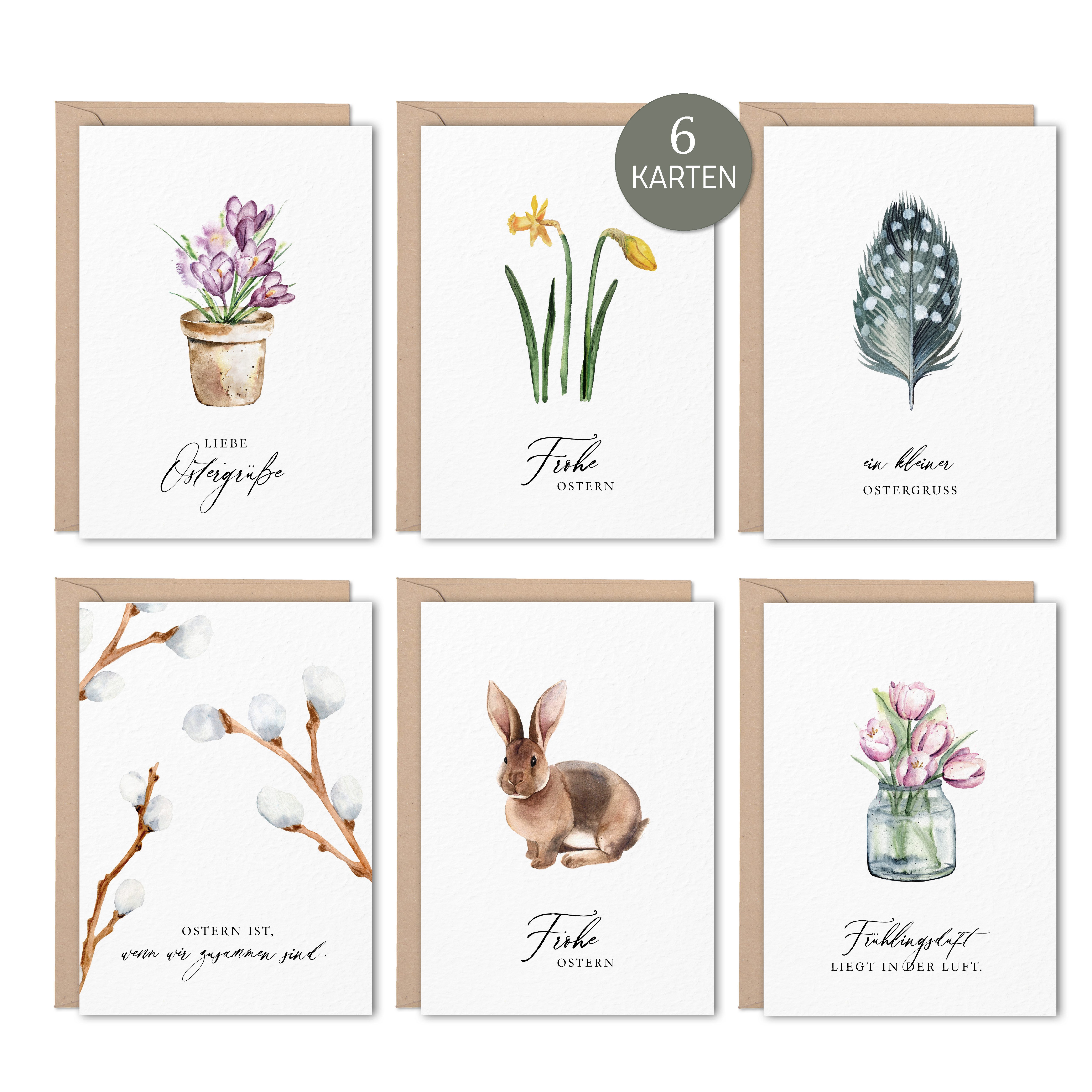 NORDEULE Grußkarten Ostern, im 6er Set mit Umschläge, Karten ideal für Osterpost Geschenke