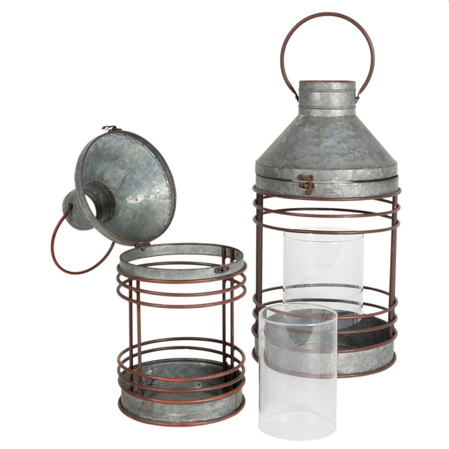 sesua Kerzenlaterne Zink Laternen 2er Set Glas Windlicht Industrie-Look Out günstig online kaufen