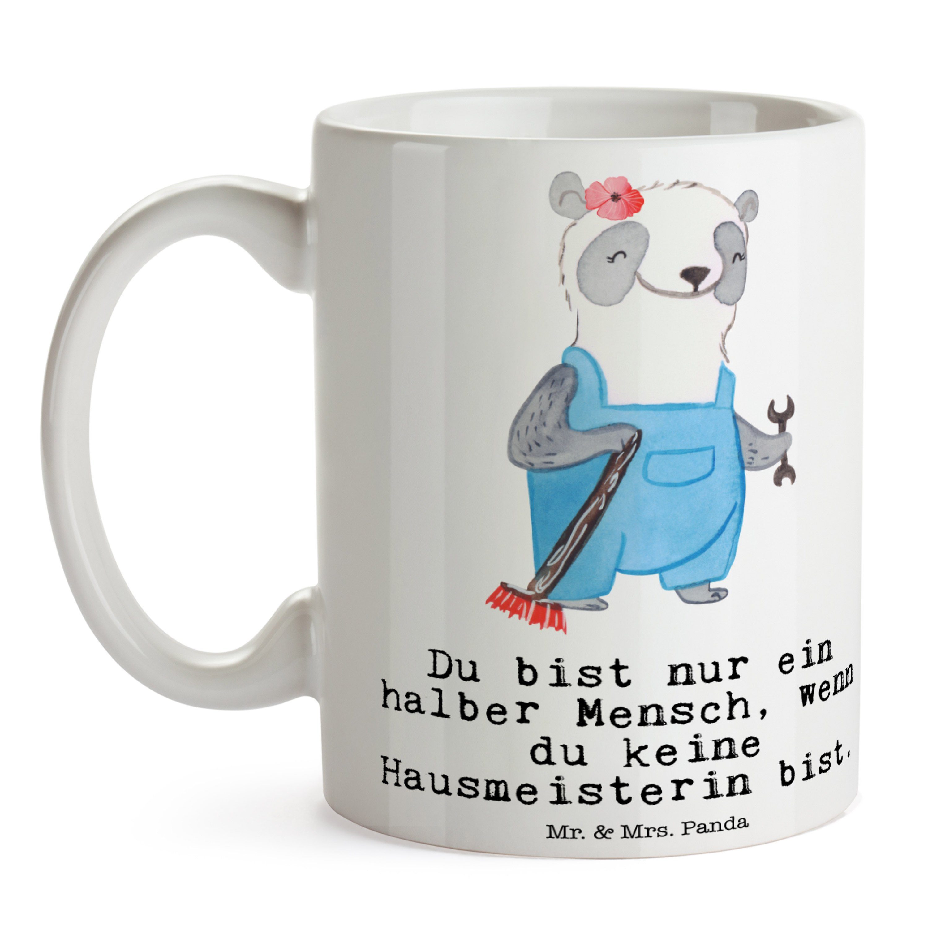 Mr. & Mrs. Panda Geschenk Herz - Tasse mit Weiß Teebecher, Geschenk, Tasse, Hausmeisterin - Keramik