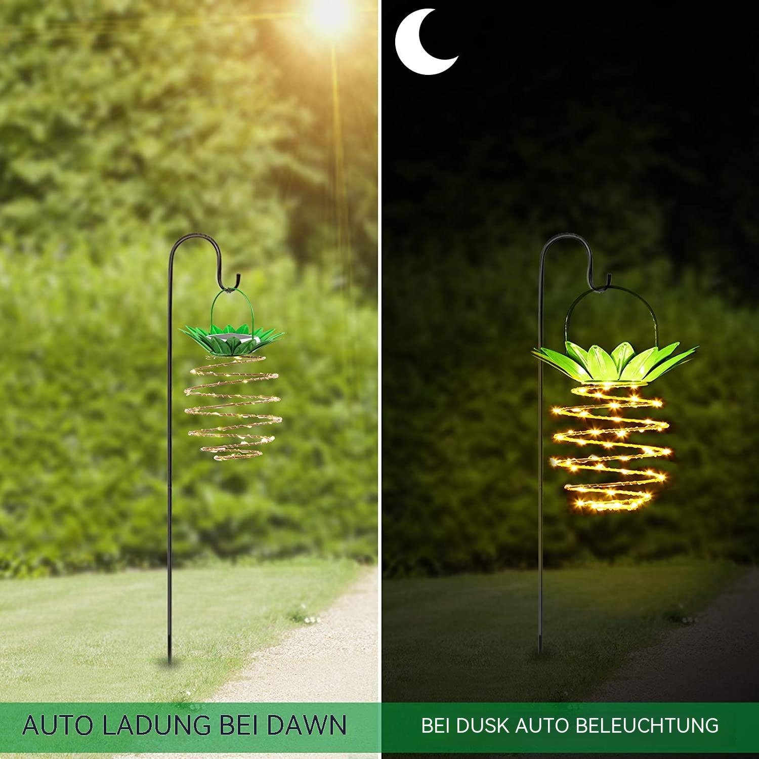 60LEDs Solarleuchte Solar Laterne GelldG LED Solarleuchte 2Stück IP65 Ananas hängende