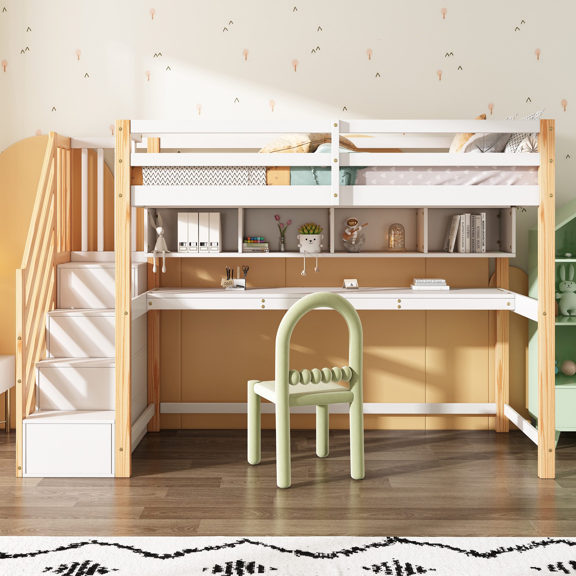 Odikalo Kinderbett Hochbett Stauraum Treppe Kiefernholz günstig online kaufen