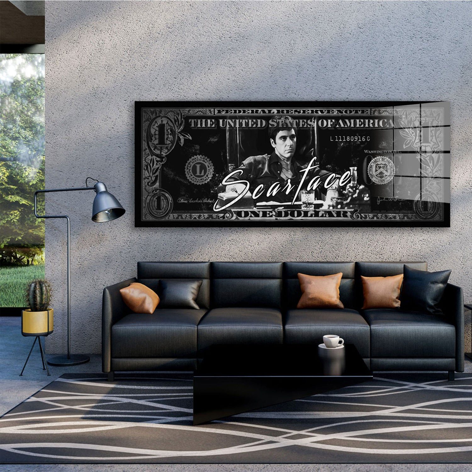 Artedinoi Acrylglasbild Scarface schwarz weiß Geldschein Acrylglas Wandbild Bild Wanddeko Wohn