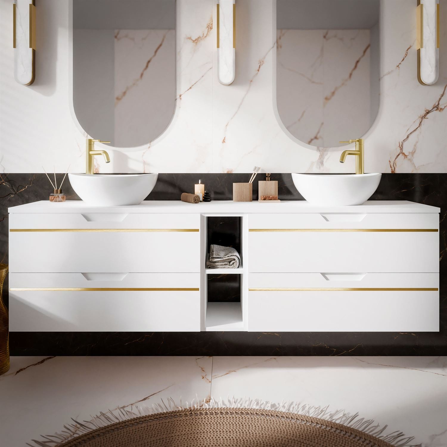 Lookway Badmöbel-Set OPIUM III 140 cm Hängeschrank mit Waschbecken & Regal, 140x50x46 cm – Bild 3 von 5