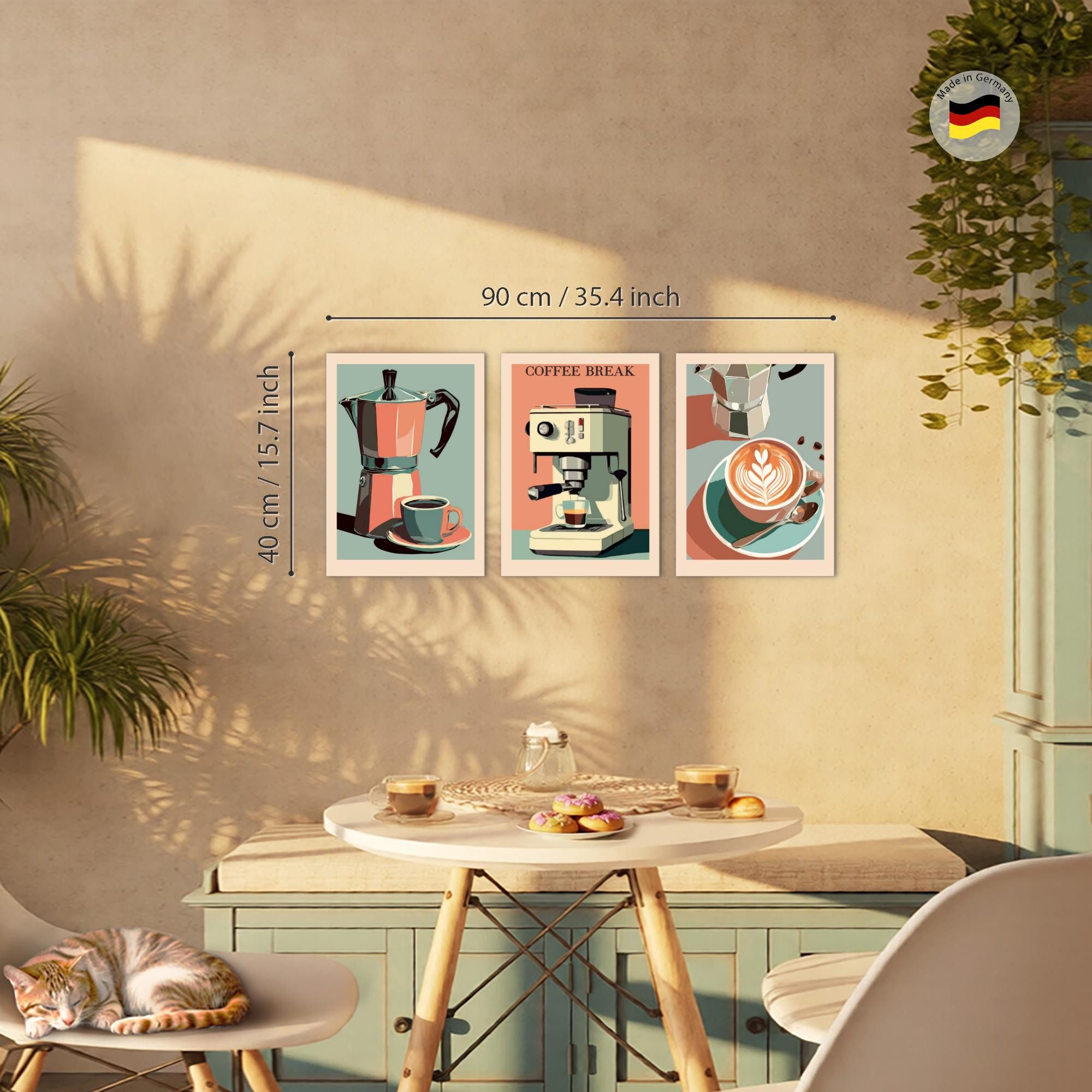 Novart Wandbild Küchenbilder Kaffee Retro Bilder Küche Esszimmer Cafe Bar Deko, (3 St)