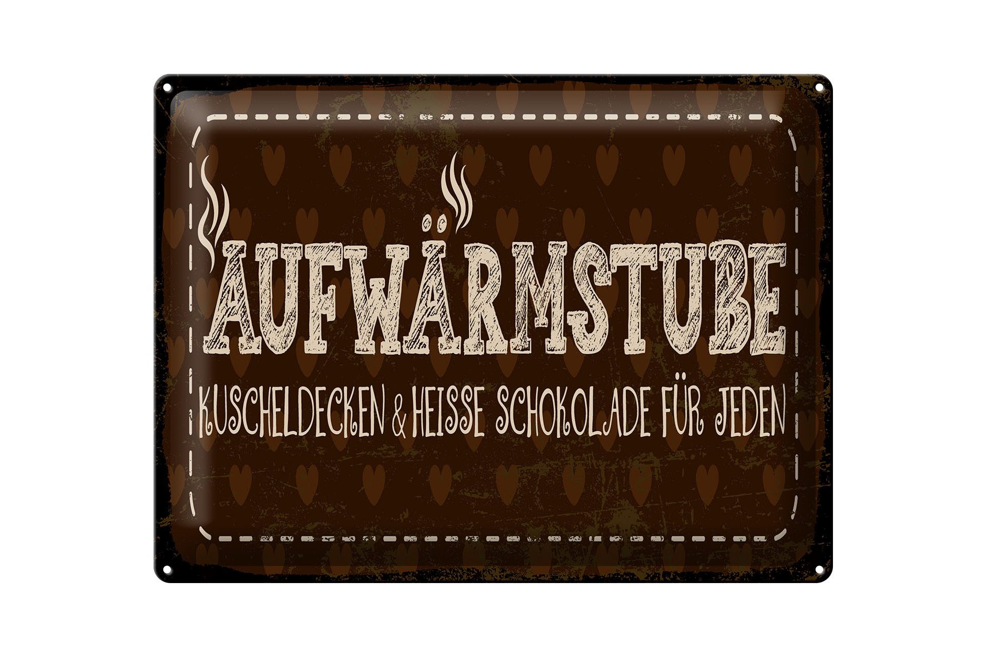 Femer GmbH Metallschild Spruch 30x40 cm Aufwärmstube Kuscheldecken und Heiße Schoko, (1 St), gewölbte Oberfläche, abgerundete Ecken, umgeschlagene Kanten