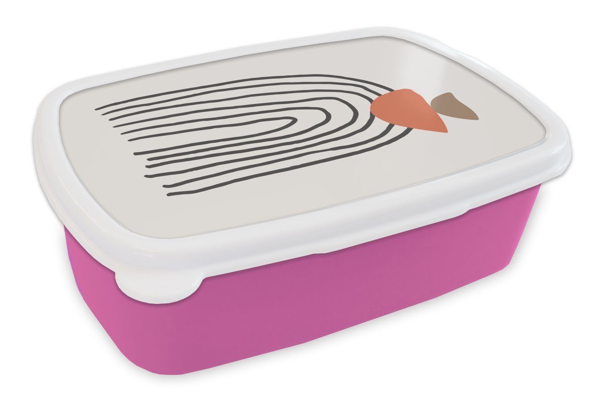 MuchoWow Lunchbox Sommer - Pastell - Schwarz, Kunststoff, (2-tlg), Brotbox für Erwachsene, Brotdose Kinder, Snackbox, Mädchen, Kunststoff rosa