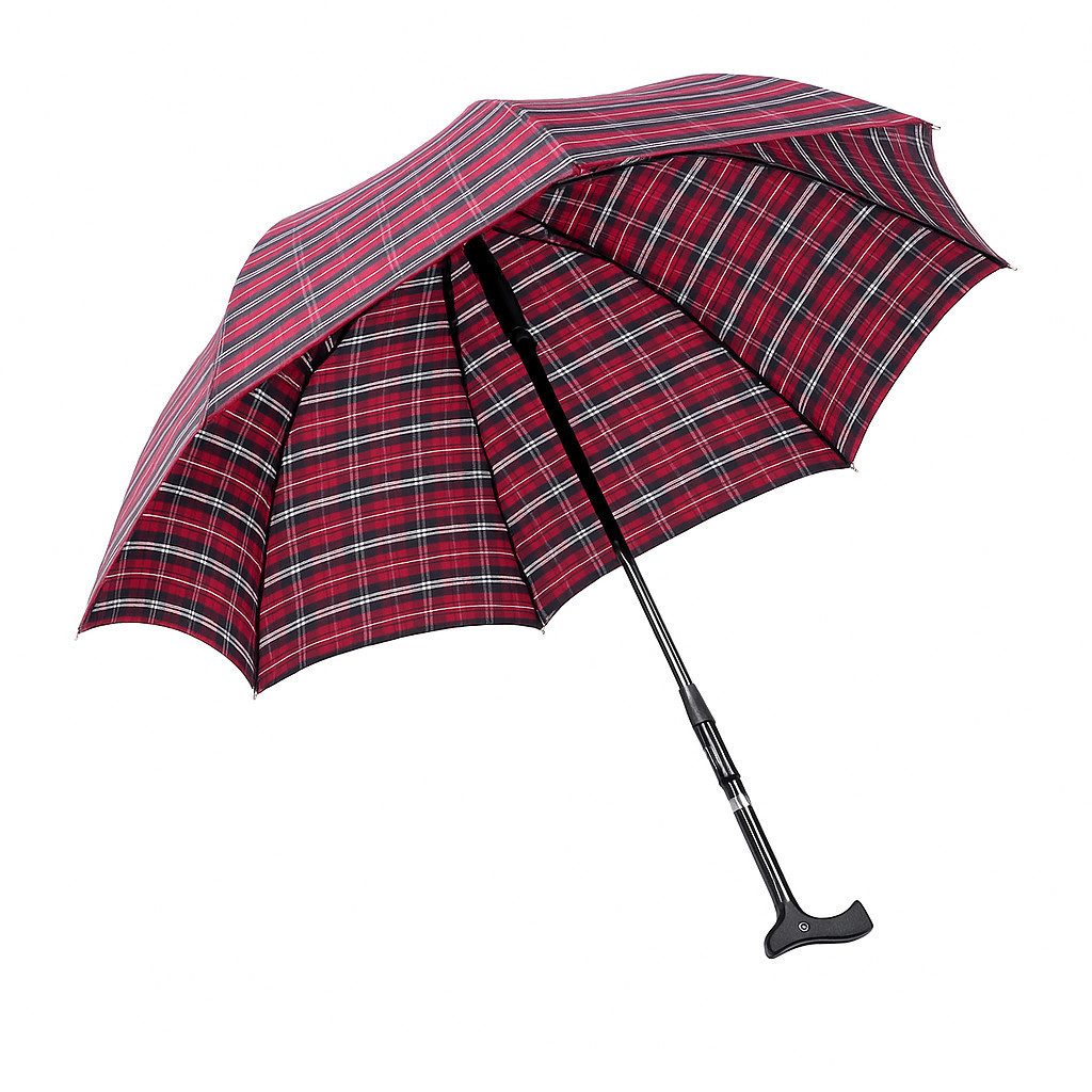 OSSENBERG Stockregenschirm TWIN – Der 2-in-1 Regenschirm mit integriertem Gehstock karo rot-blau