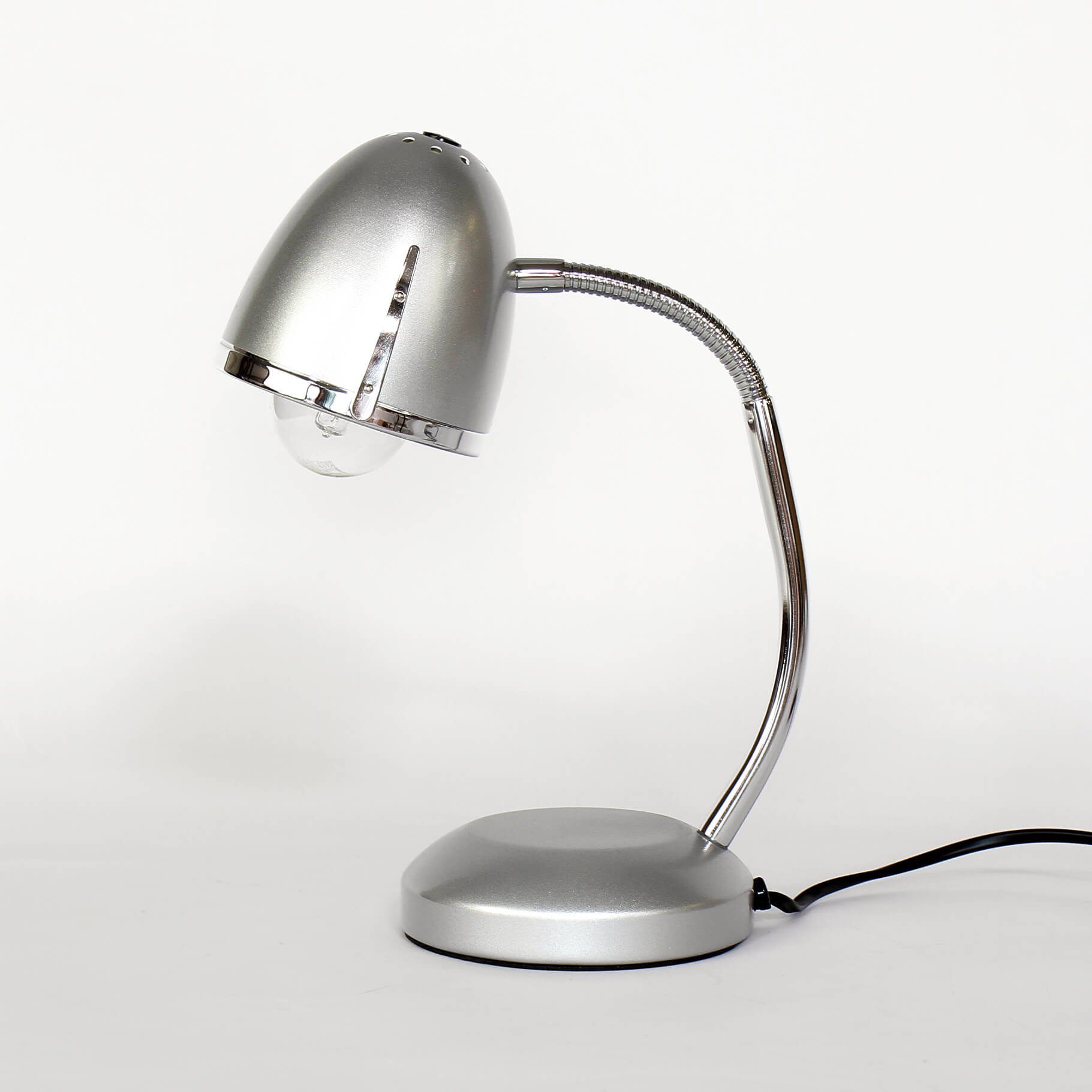 Licht-Erlebnisse Nachttischlampe POCATELLO, ohne Leuchtmittel, Schreibtischleuchte Silber Metall H:36cm Retro Arbeitszimmer | Tischlampen