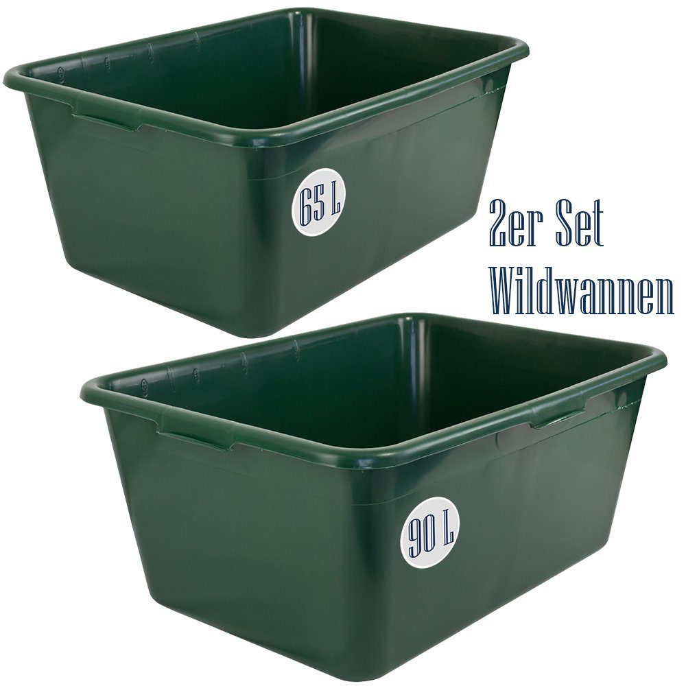 Petigi Allzweckkiste 2er Set Wildwanne 65 L+90 L Jagdwanne Universalwanne Lebensmittelecht