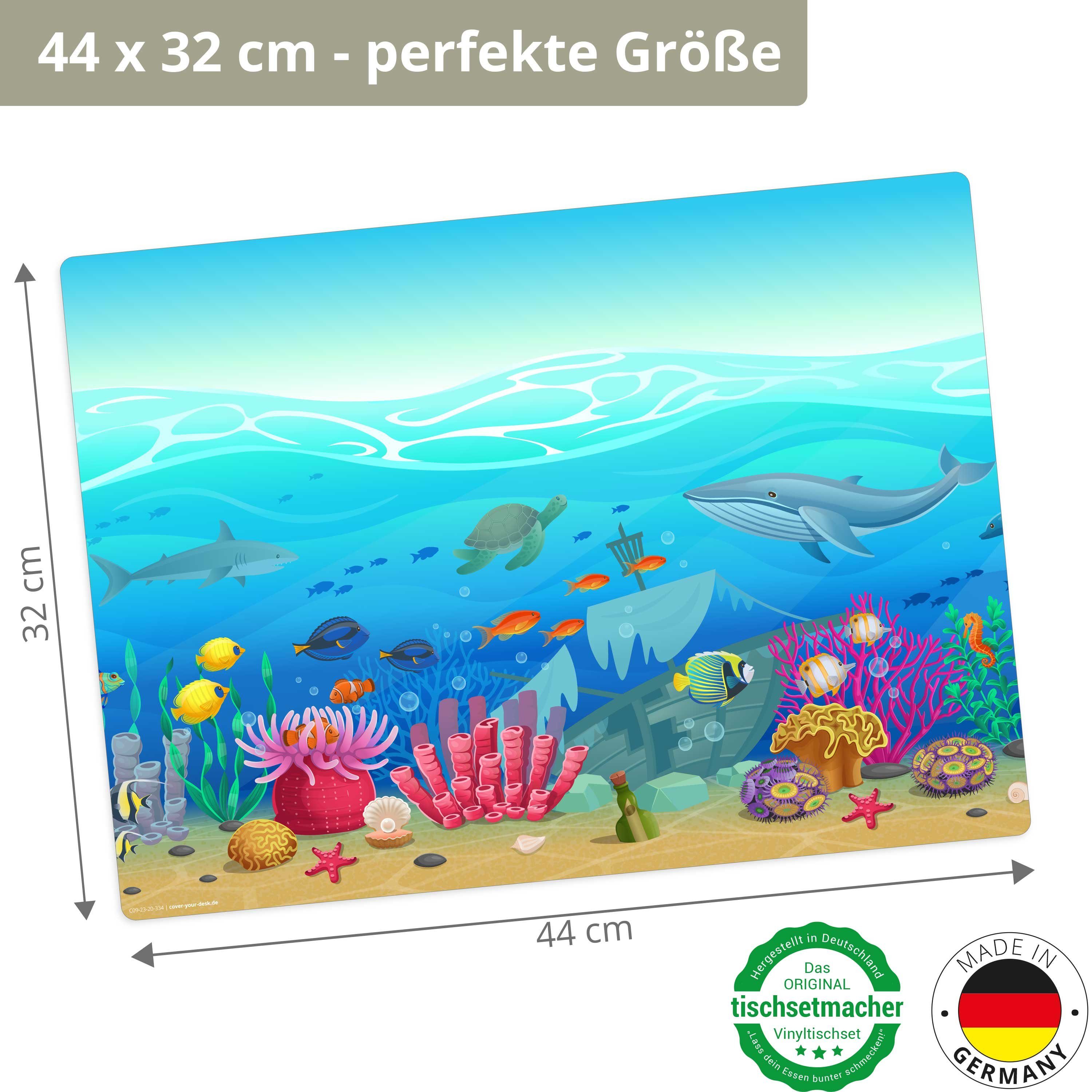 Platzset, Tischset,  Platzset (Kunststoff für 32 x erstklassigem abwaschbar Vinyl Tischdekoration), 44 Unterwasserwelt, cm Kinder BPA-frei), - Germany rutschfeste (aus in Made Tischsetmacher, - - - 1-St