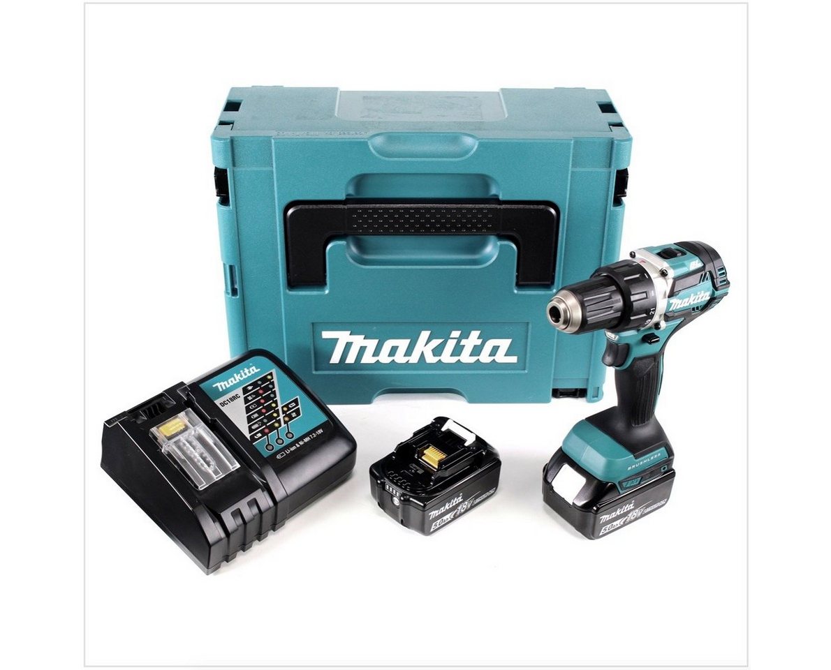 Thumbnail - Makita Säulenbohrmaschine DDF 484 RTJ Akku Bohrschrauber brushless 18V 54Nm + 2x Akkus 5,0Ah +