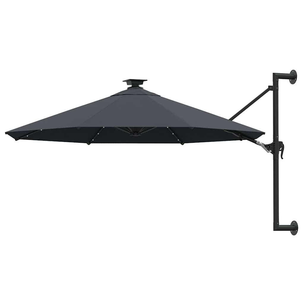 furnicato Sonnenschirm Wandmontierter 300 x 131 cm Anthrazit mit LED-Beleuchtung, UV-beständiger Gartenschirm mit Kurbel und kippbarer Funktion