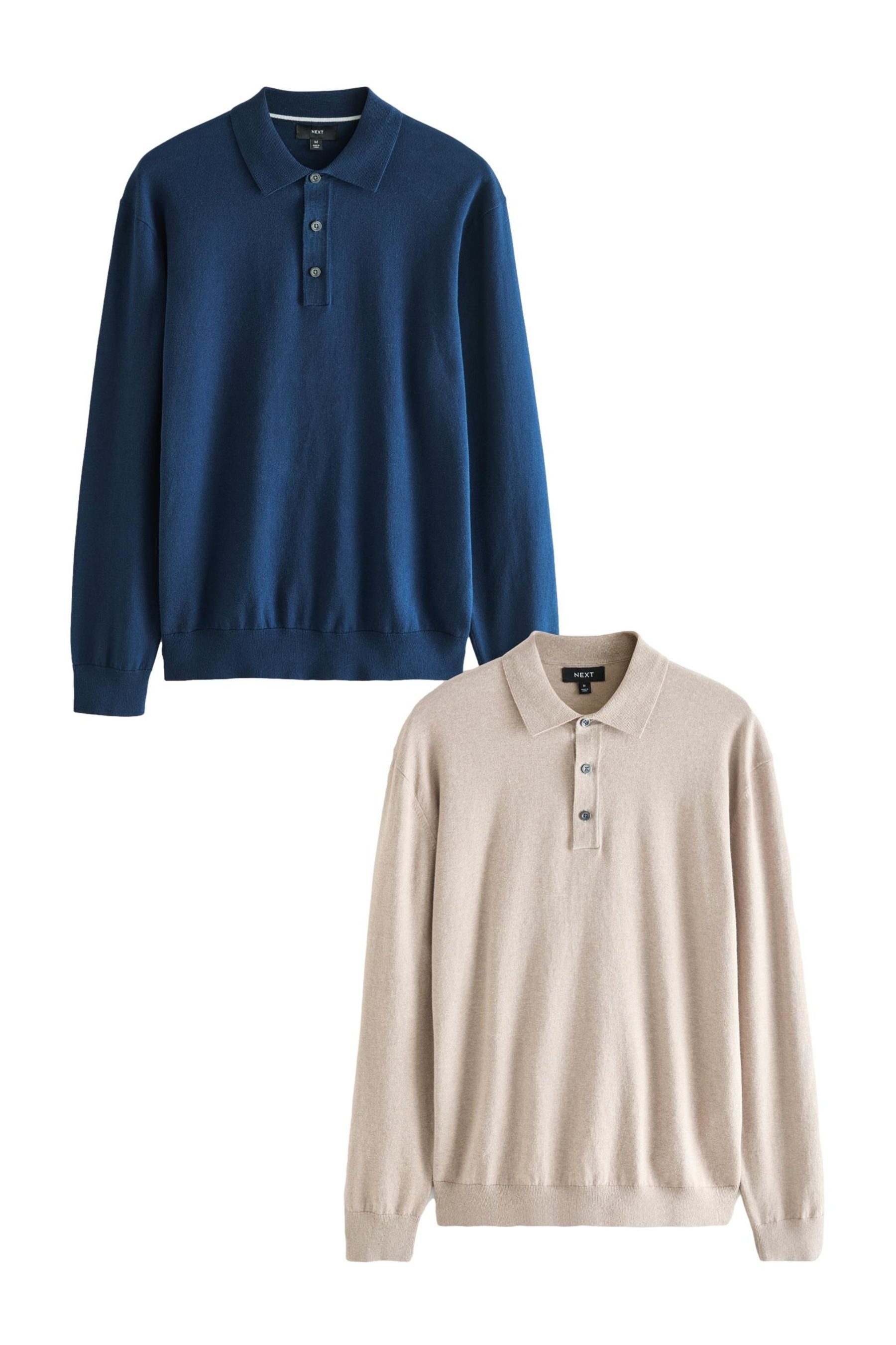 Next Langarm-Poloshirt Langärmelige Poloshirts aus Strick, 2er-Pack (2-tlg)